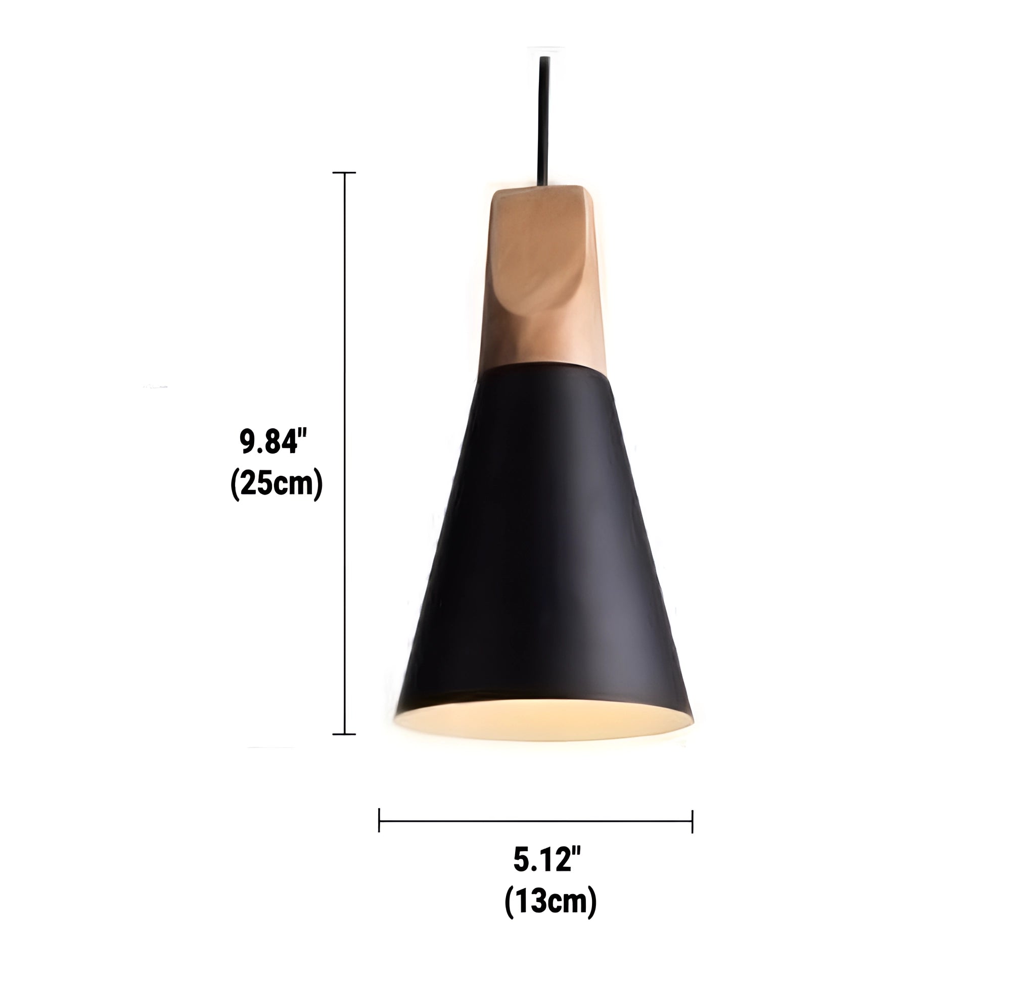 Modern Scandinavian dual-tone gray and yellow wood pendant light with black accents, small size, adjustable hanging height, ceiling-mounted.