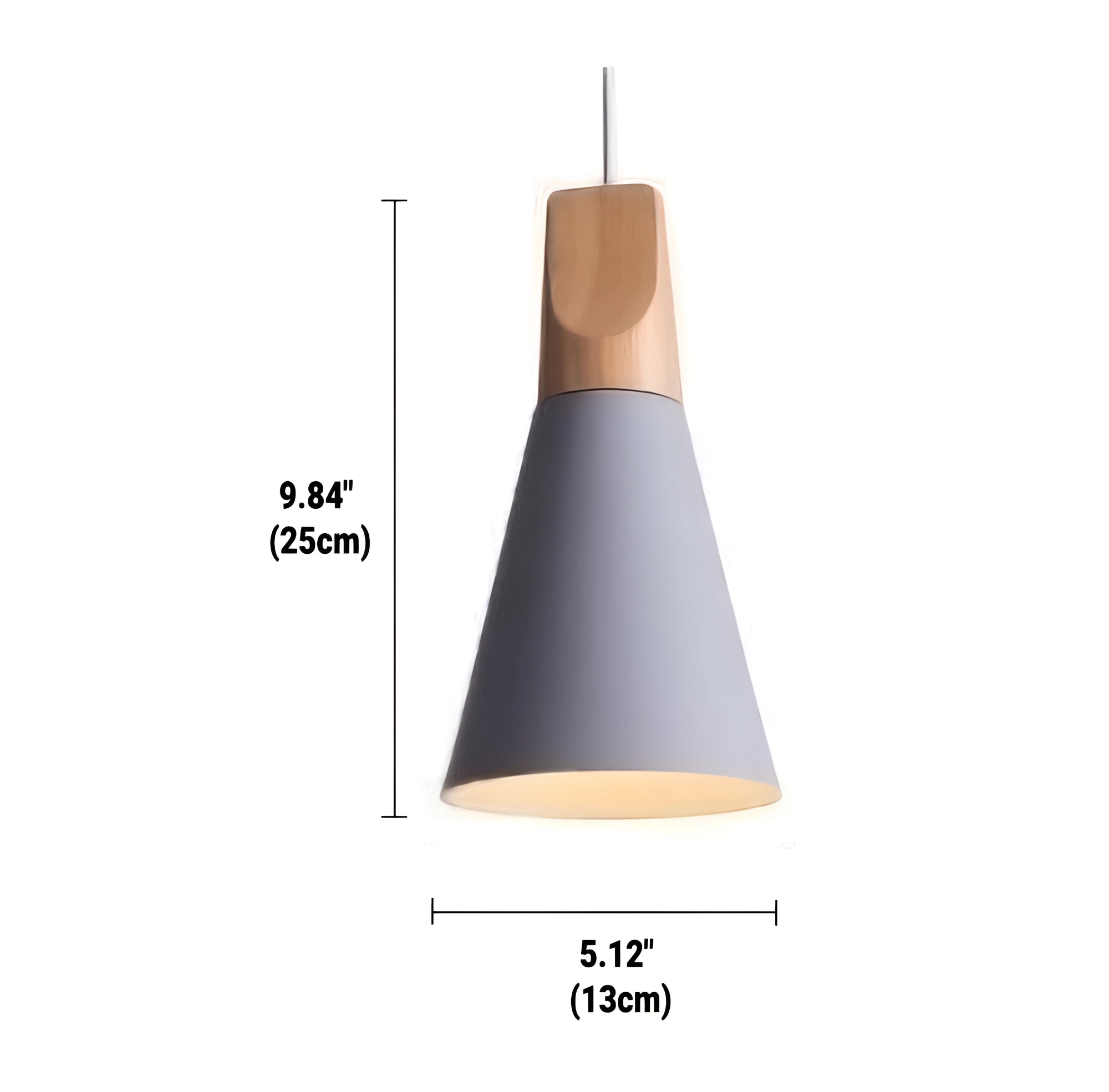 Modern Scandinavian wood pendant light featuring dual-tone gray and yellow adjustable lampshade, size small.