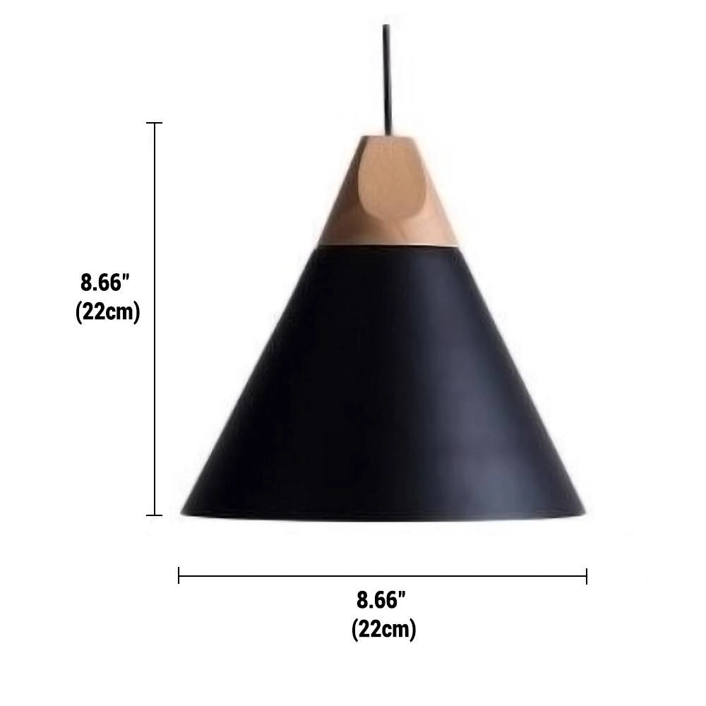 Modern Scandinavian dual-tone gray and yellow adjustable wood pendant lights in a triangular cone shape with black accents, featuring a symmetrical design and sleek, minimalist aesthetic.