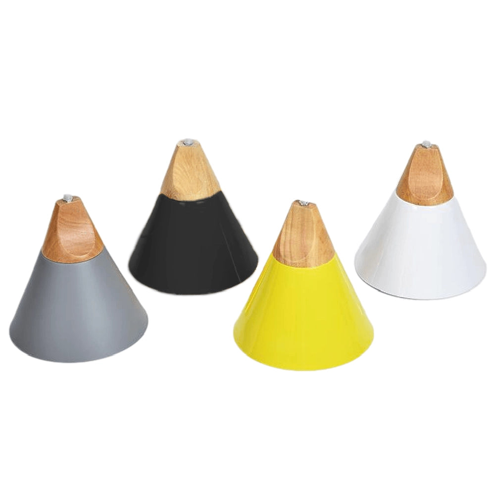 Modern Scandinavian dual-tone gray and yellow wood pendant lights with adjustable height, featuring sleek design and contemporary aesthetics, hanging from a ceiling fixture.