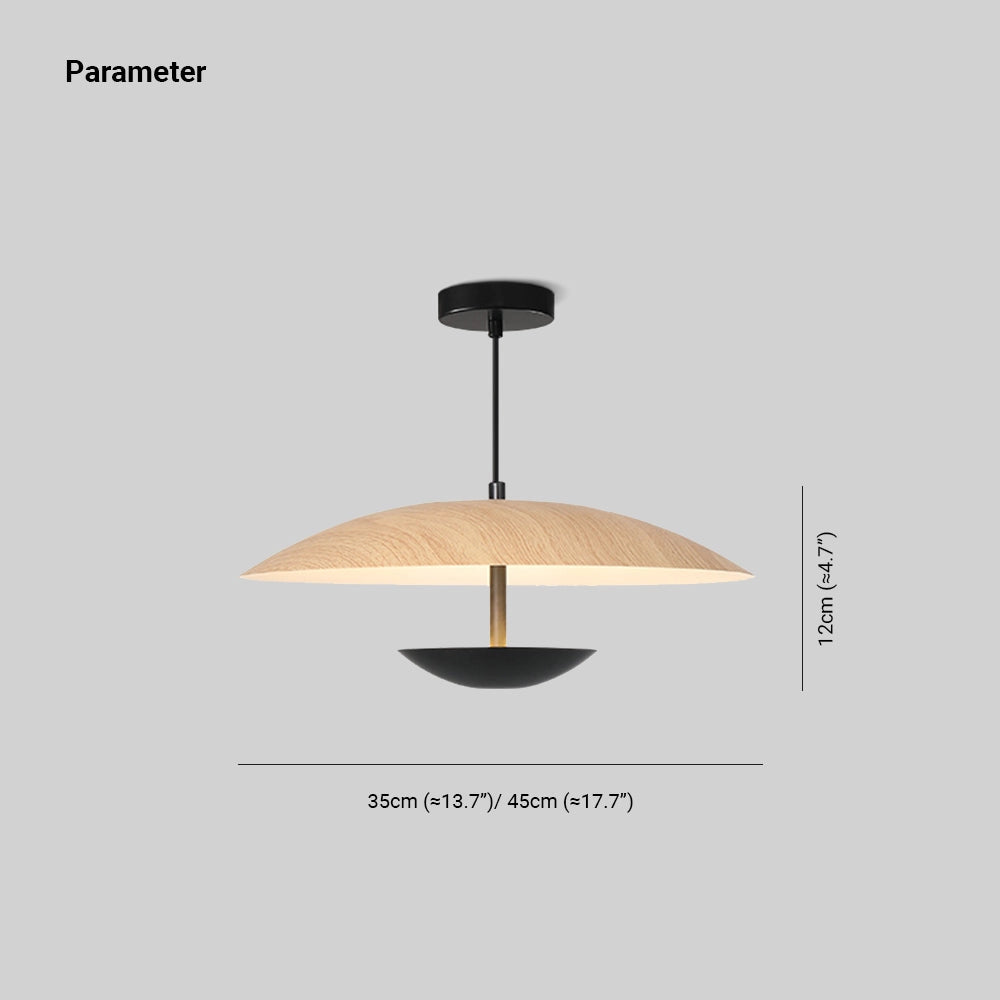 Modern Scandinavian pendant light featuring a sleek wooden and metal design, elegantly suspended as a ceiling fixture, ideal for adding contemporary style to a dining room.