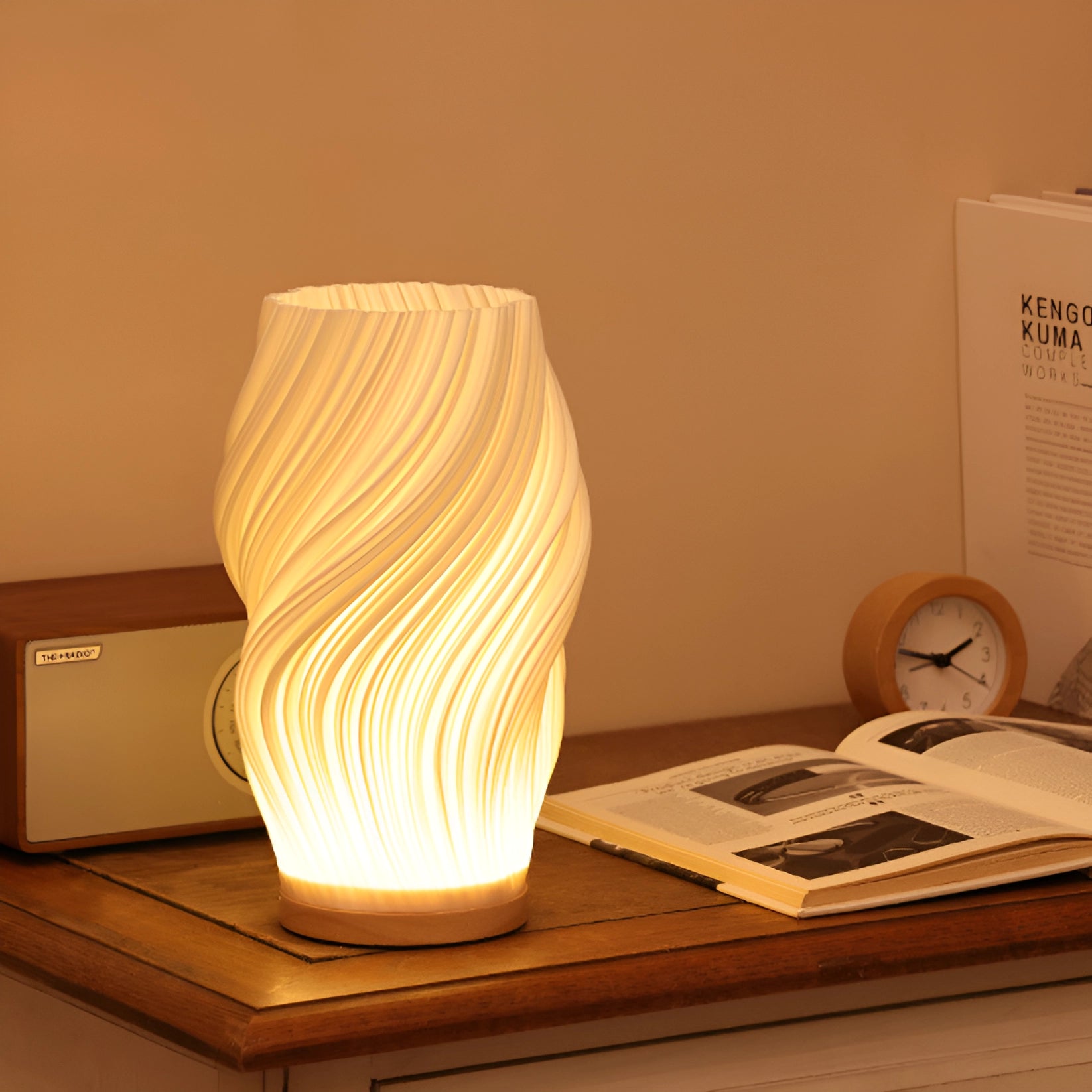 Modern Sculptural Wave Lamp - Swirling Design, Ambient Lighting Decor