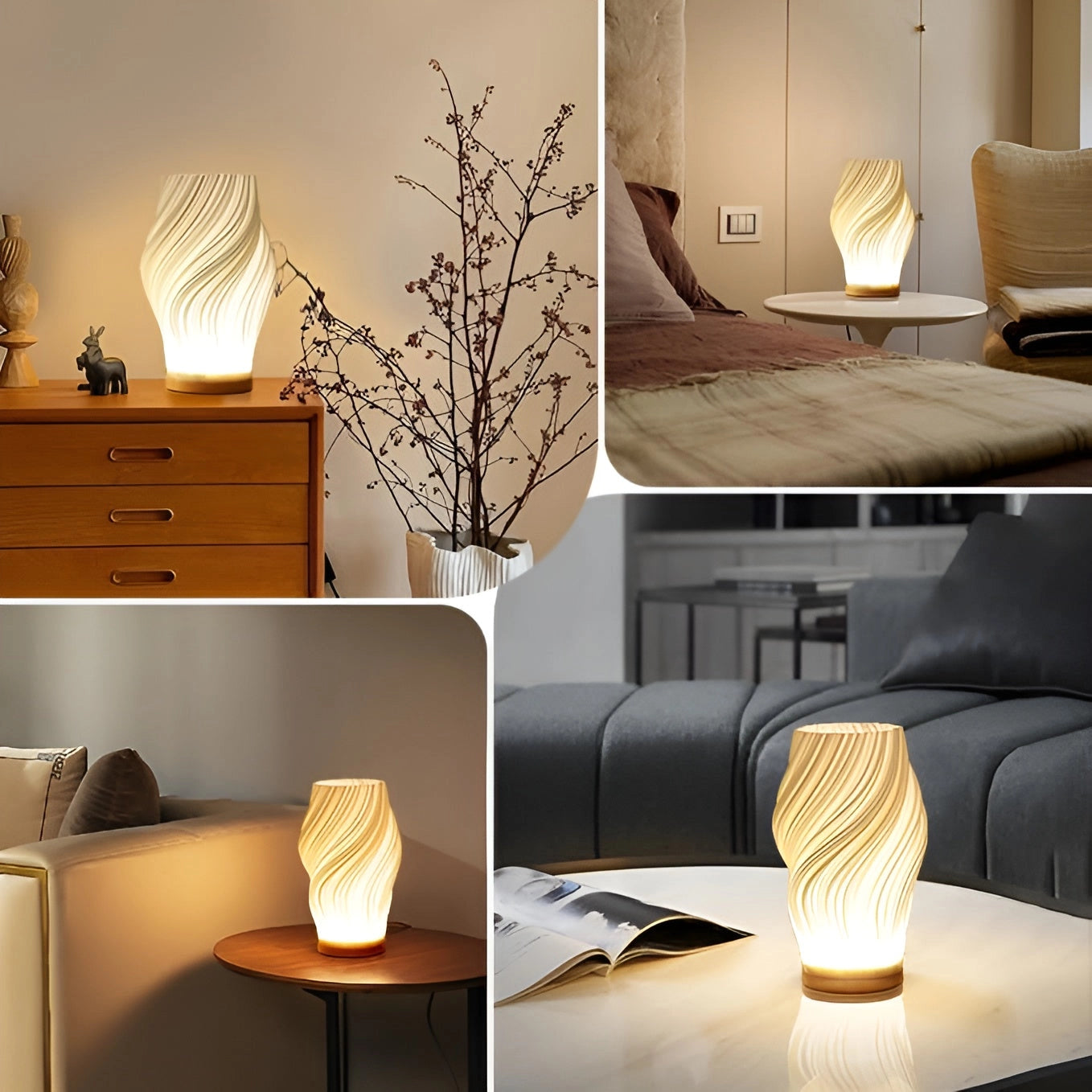 Modern Sculptural Wave Lamp - Swirling Design, Ambient Lighting Decor