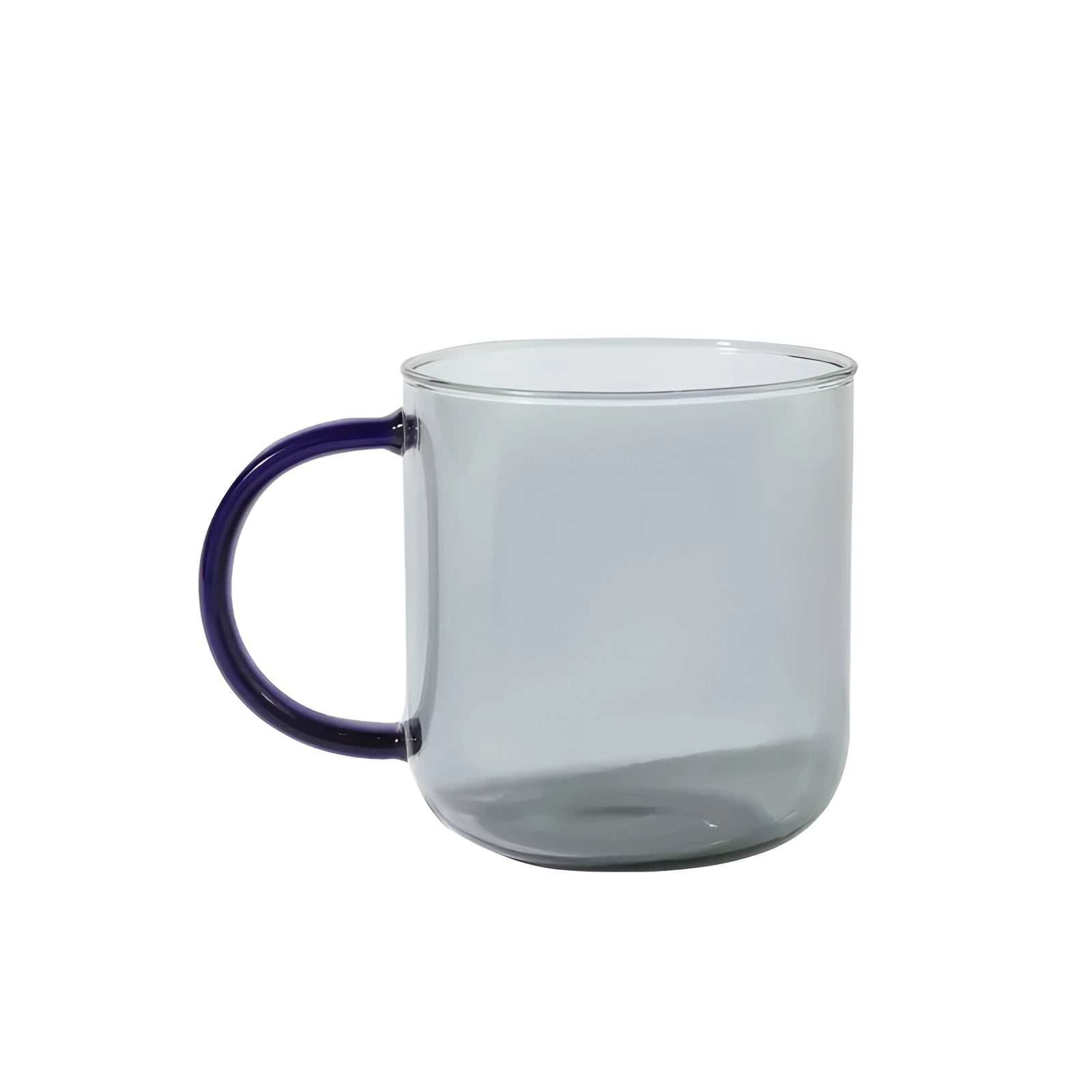 Stylish grey borosilicate glass mug with a modern design, 300ml capacity, perfect for serving tea or coffee.
