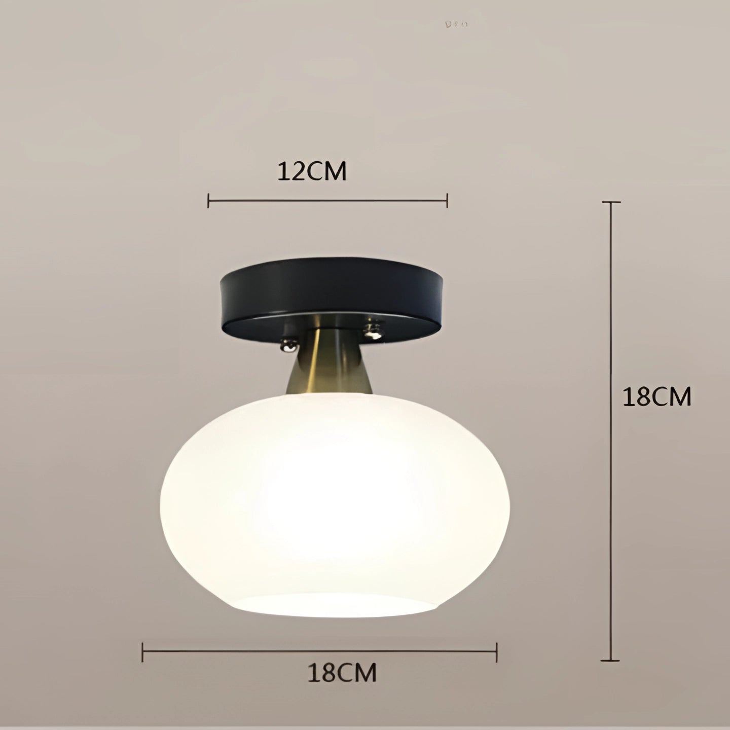 Modern spherical ceiling light fixture with a brass socket, featuring a flush mount design. The lamp has a copper finish and offers three-color light options. The fixture is adorned with a circular glass shade that diffuses the light evenly, suitable for contemporary interiors.