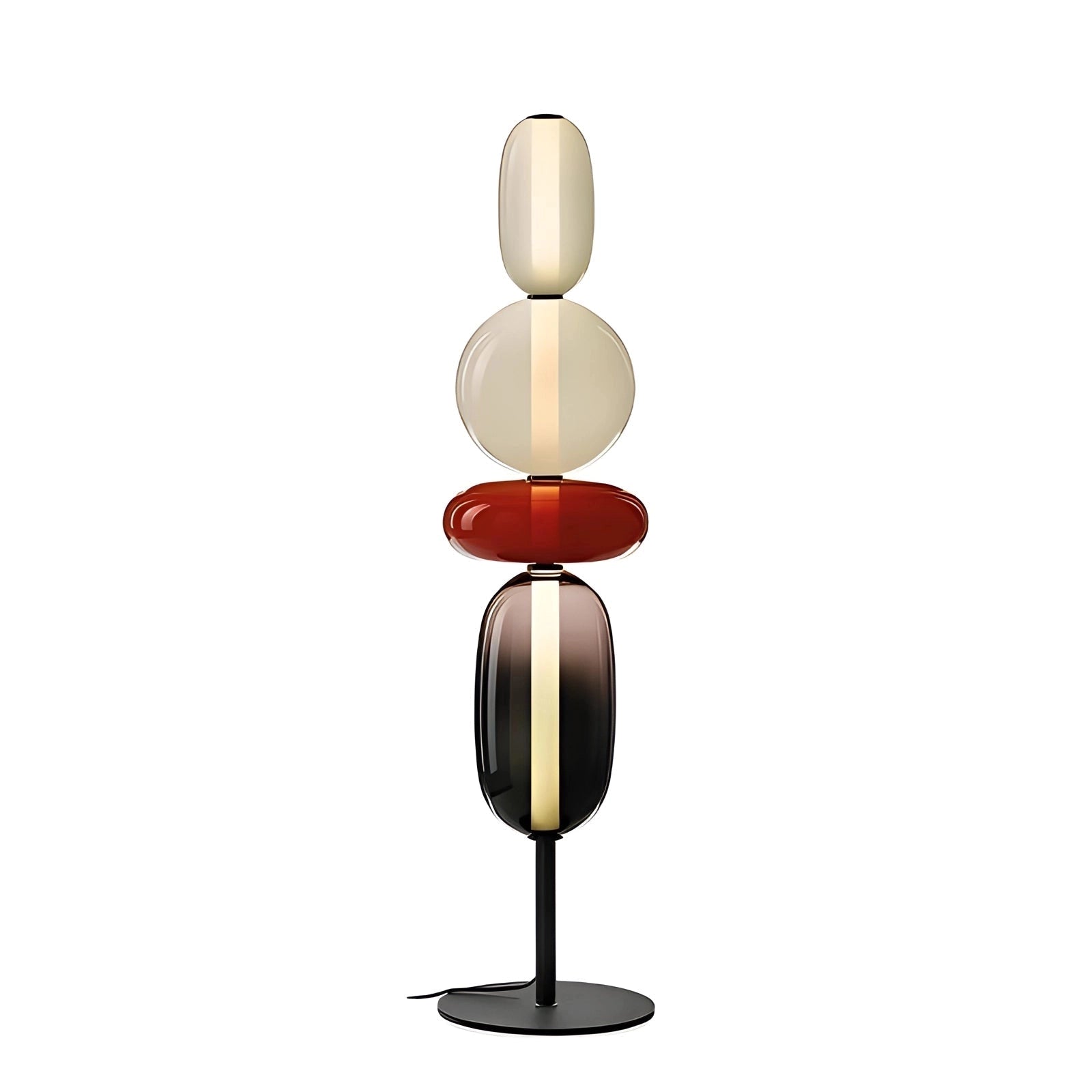 A luxurious modern spherical glass table lamp with a designer aesthetic, featuring four spherical heads crafted from high-quality glass material. The lamp's artistic design adds an elegant touch to any room.