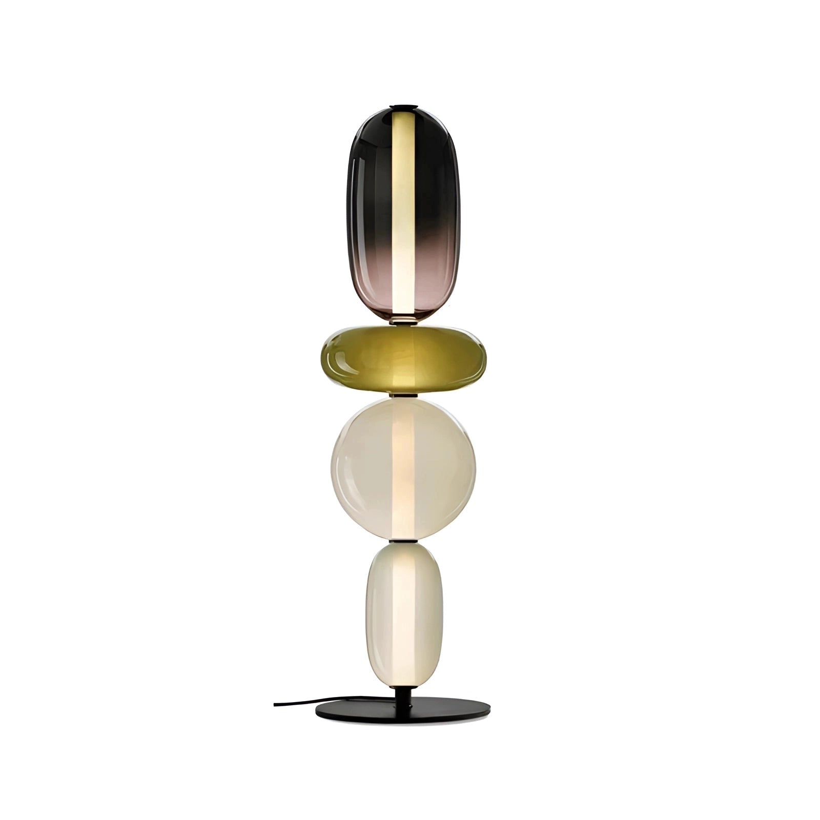 Modern spherical glass table lamp with four circular glass heads, designed in a luxury and contemporary style. Features a metal base and artistic design elements.