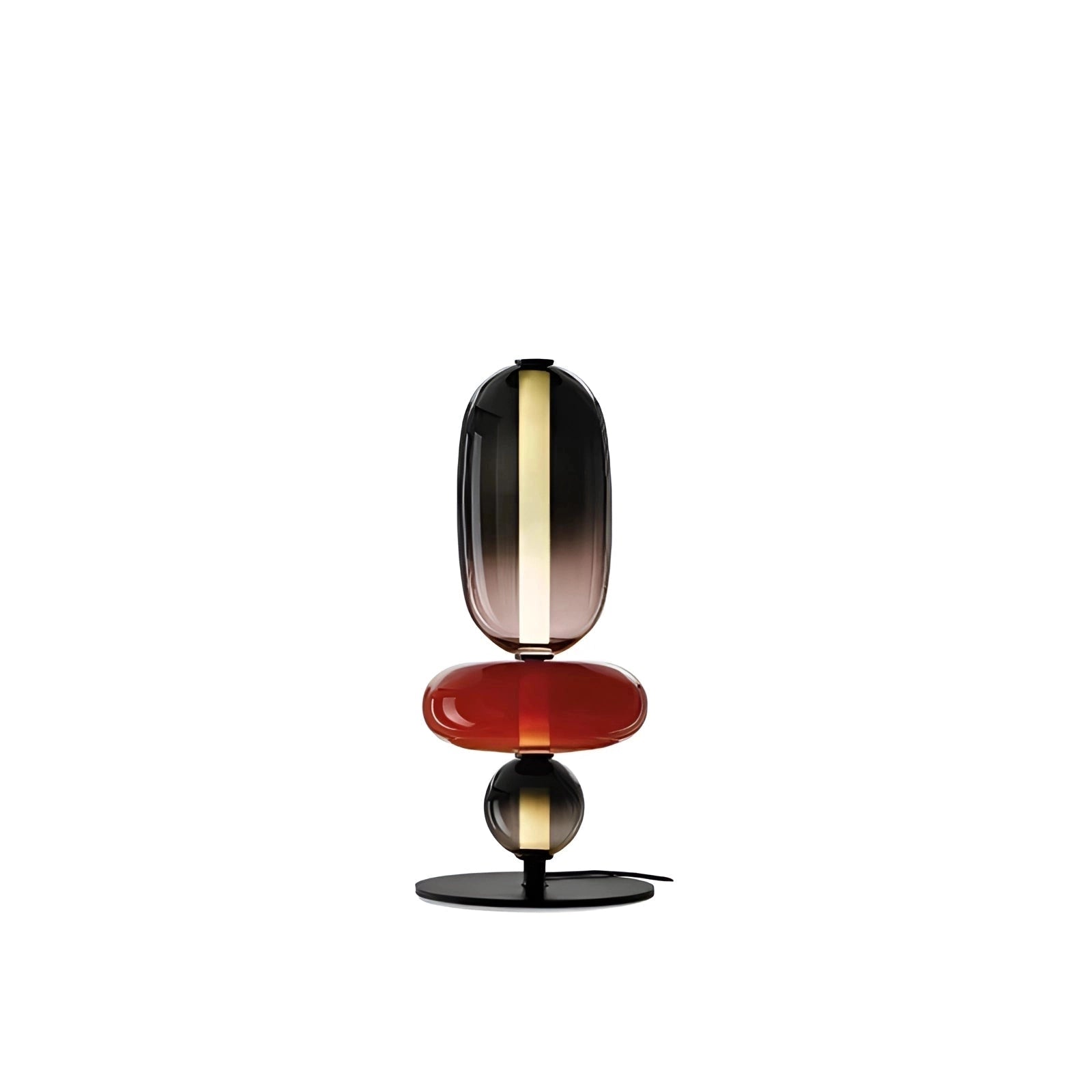 Modern spherical glass table lamp with three heads featuring a luxury designer lighting style, showcasing an elegant balance of circular and oval shapes.