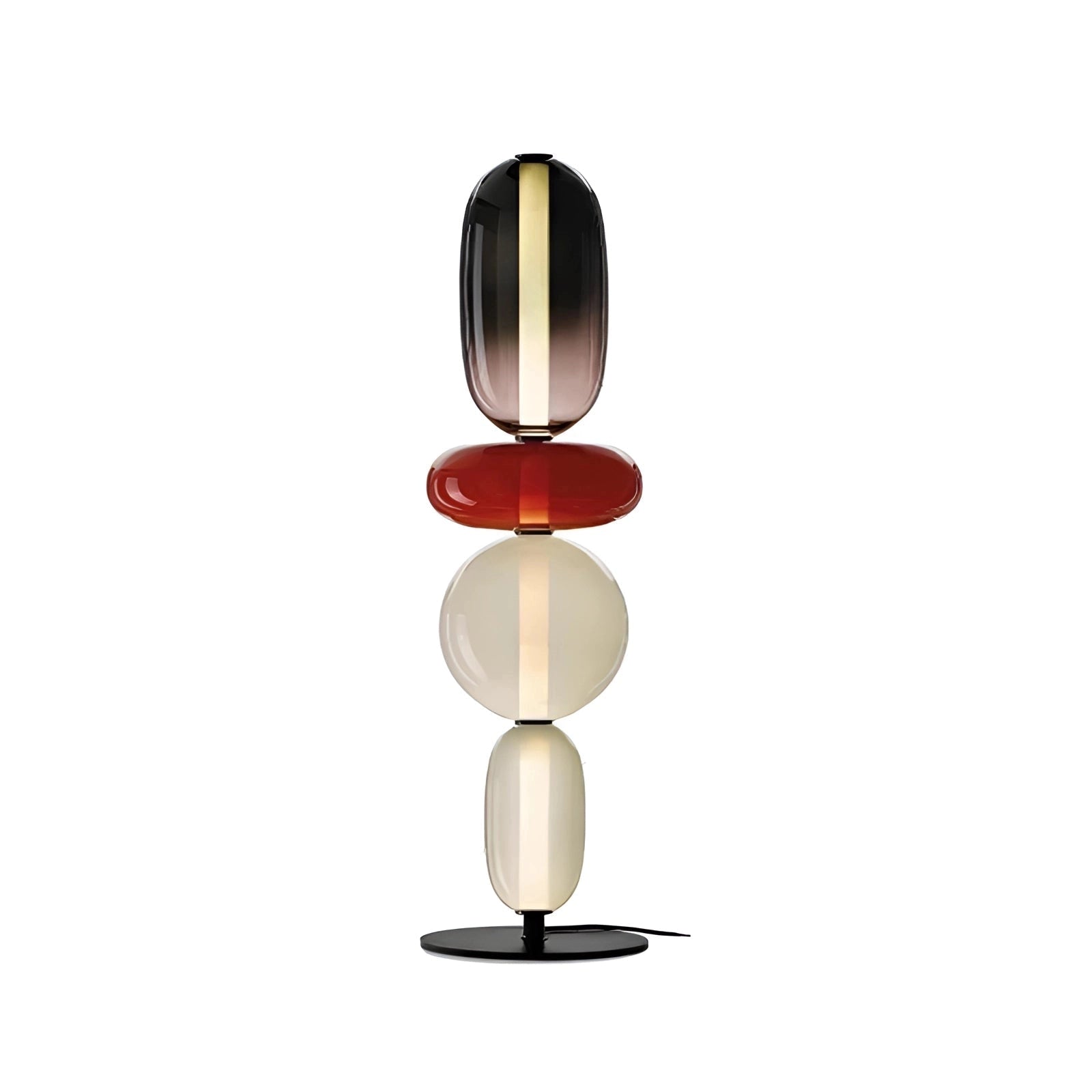 Modern spherical glass table lamp with four heads, featuring a luxurious and contemporary design. The lamp showcases a sleek, artistic structure with circular glass elements and metal accents, embodying elegance and style in home lighting.