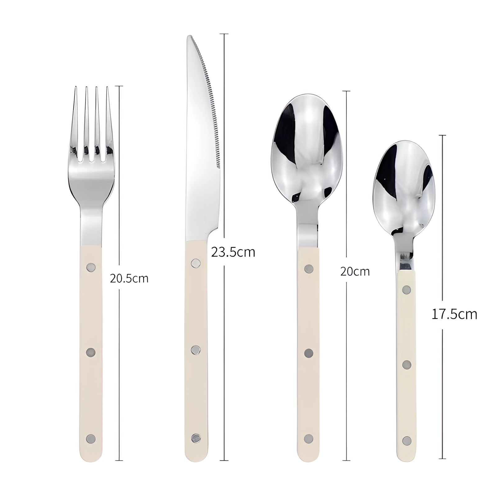 
A modern 24-piece stainless steel cutlery set with sleek black handles, featuring a sophisticated and contemporary design.