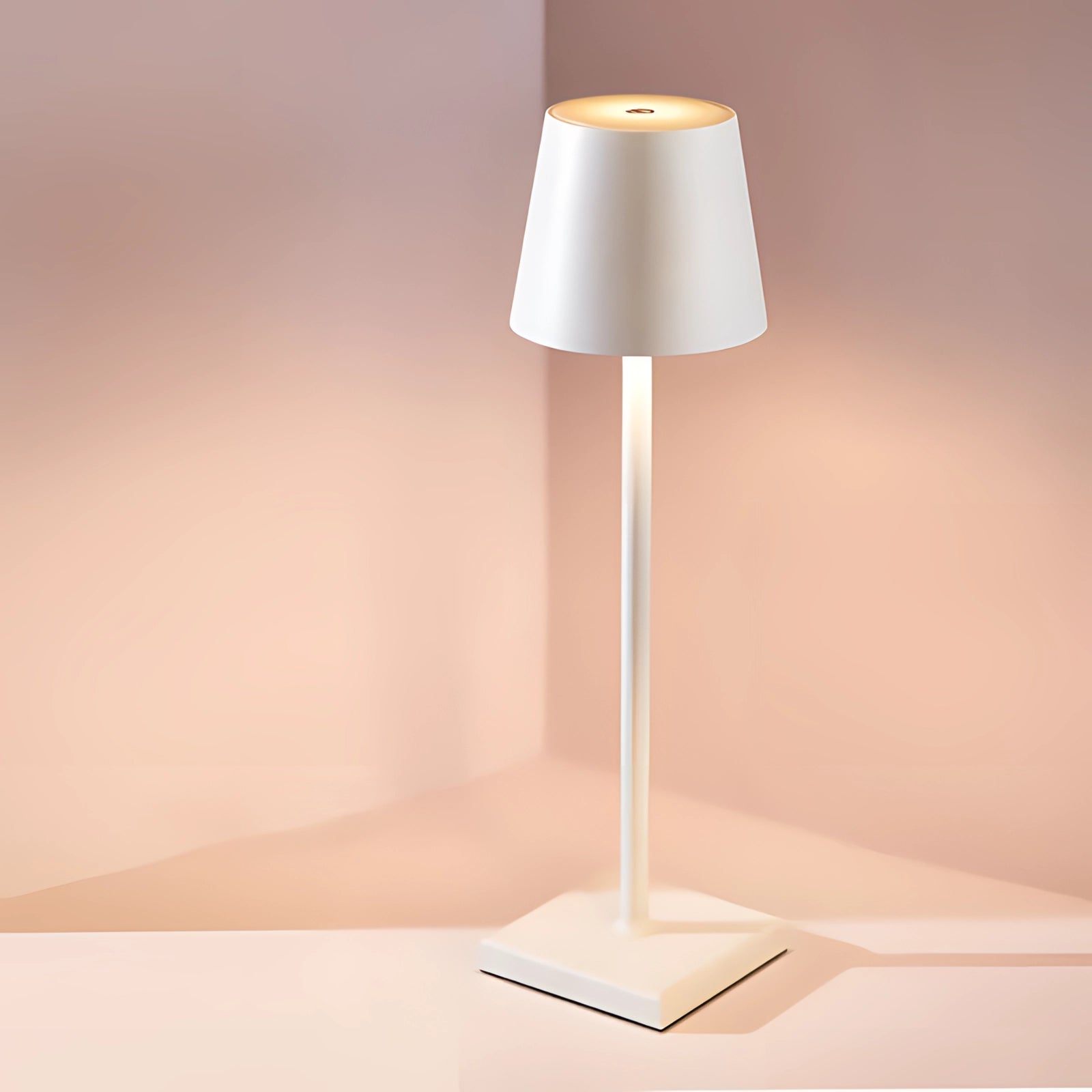 Modern tall white floor lamp with a minimalist design, featuring a sleek white lampshade and wooden base, suitable for chic living room lighting and interior design.