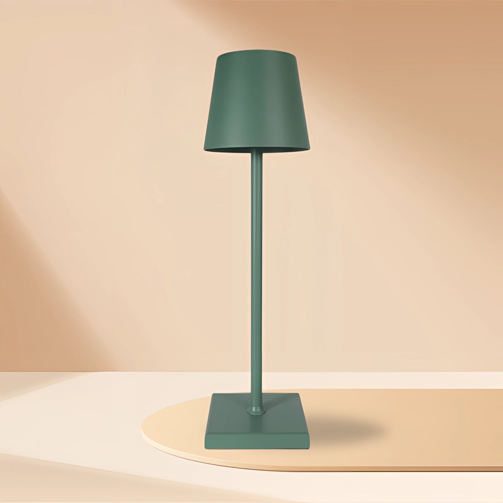 A modern tall white floor lamp with a minimalist design, featuring a rectangular lampshade in an electric blue color, and a sleek wooden base, suitable for chic living room lighting.