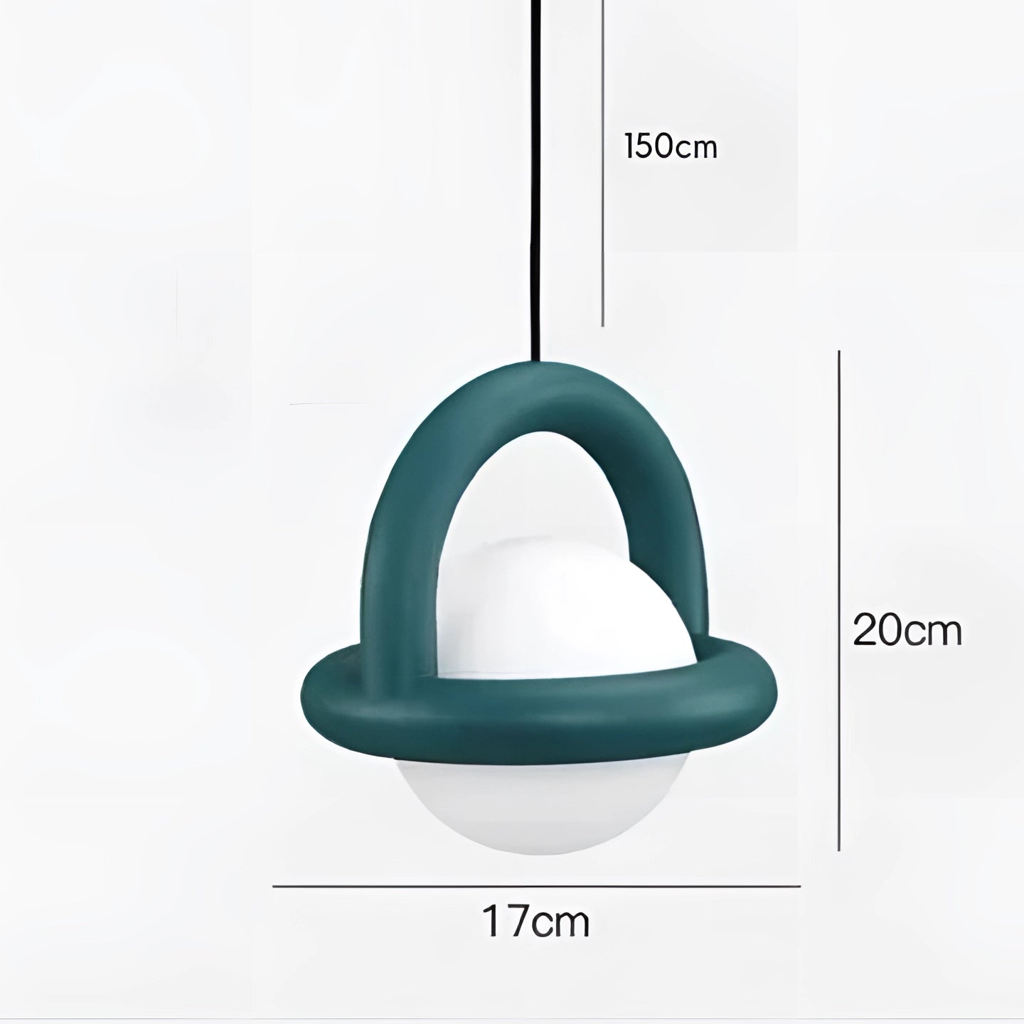 Modern teal orb pendant light in Scandinavian mid-century style featuring a sleek green and tricolor design with circular elements and a contemporary aesthetic.