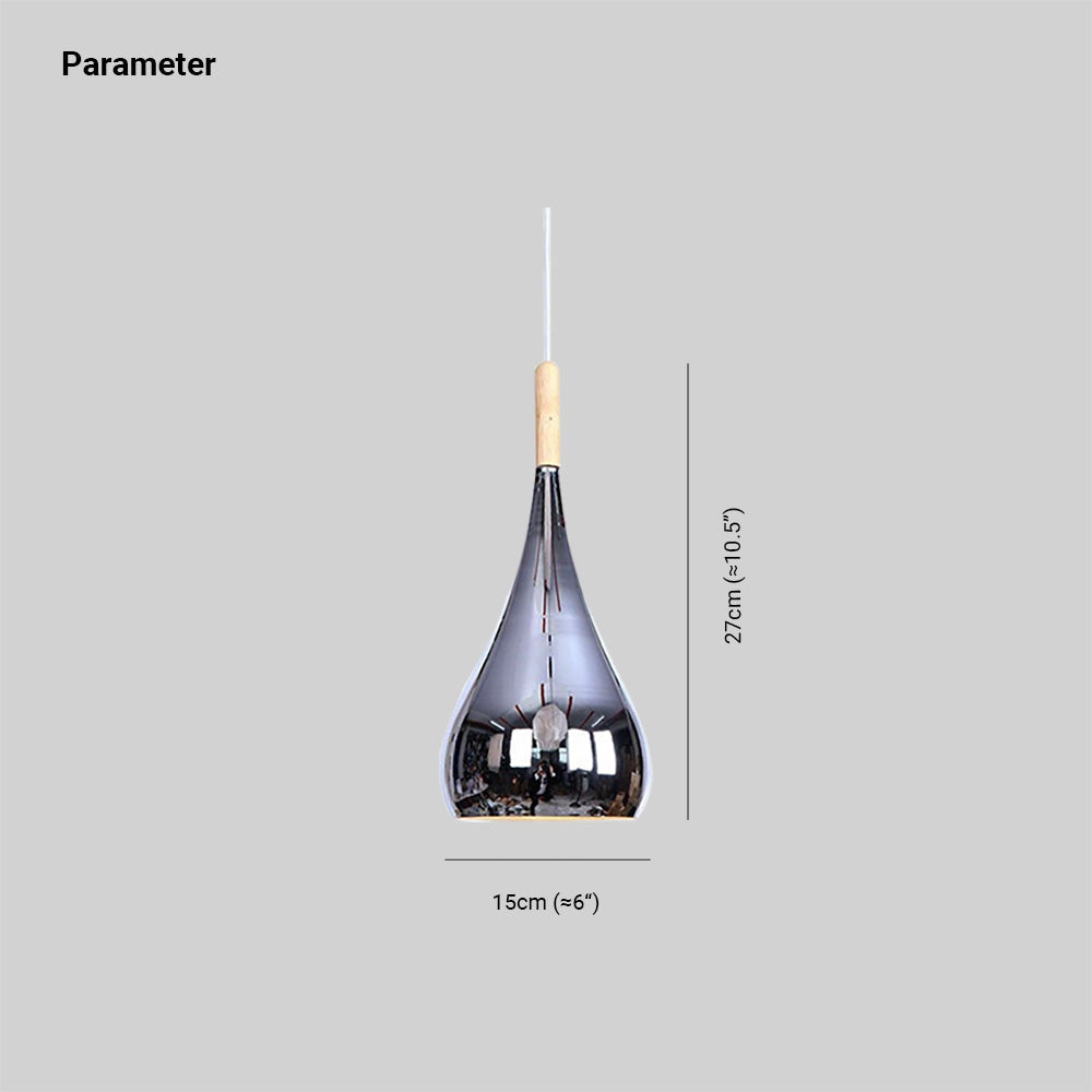 Modern teardrop smoked glass pendant light with a sleek cone shape, ideal for contemporary kitchen decor.