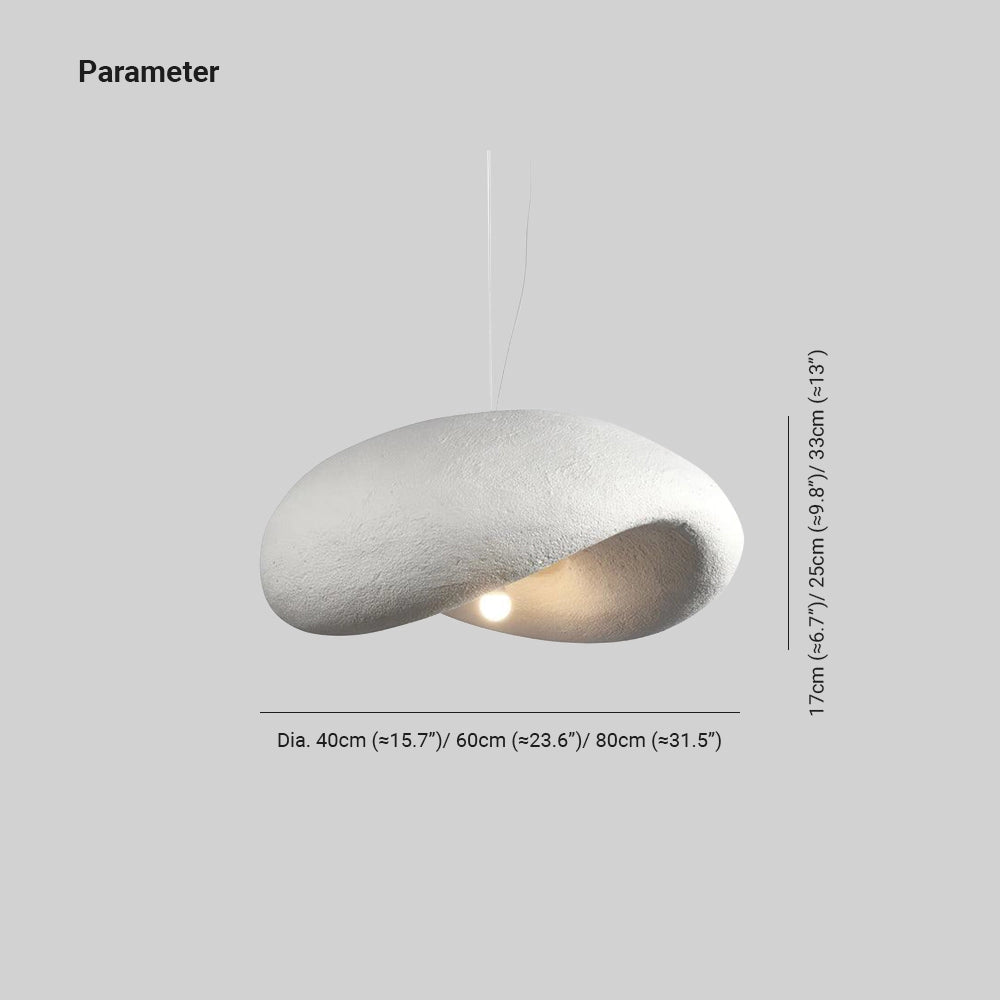 Modern textured pendant light with a minimalist pebble design and stone finish, featuring an oval shape and mounted as a ceiling fixture.