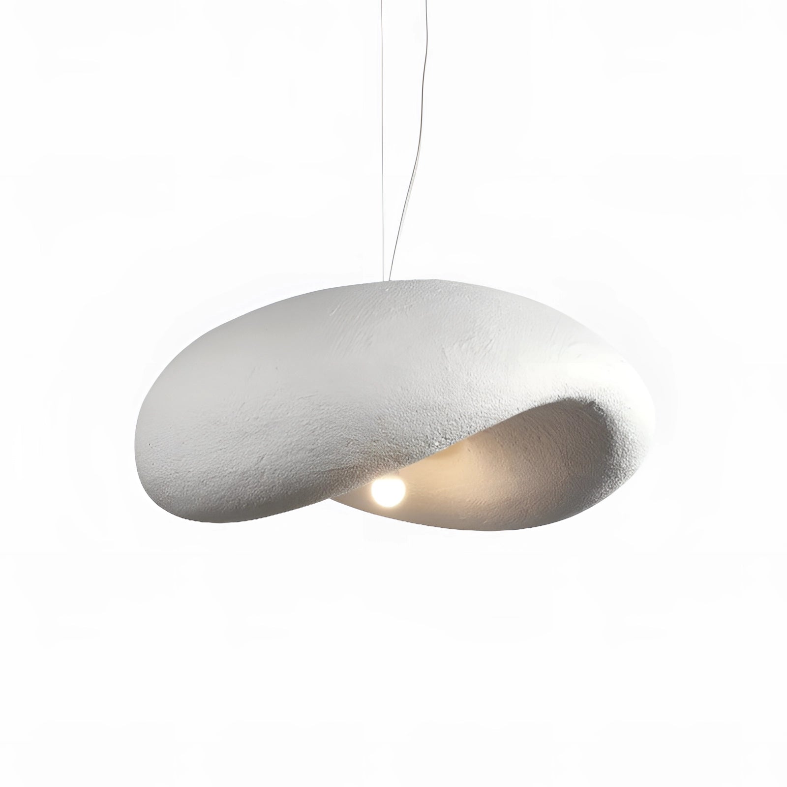 Modern textured pendant light with a minimalist pebble design in a stone finish, featuring a circular and oval shape, hanging from the ceiling as a stylish ceiling fixture.