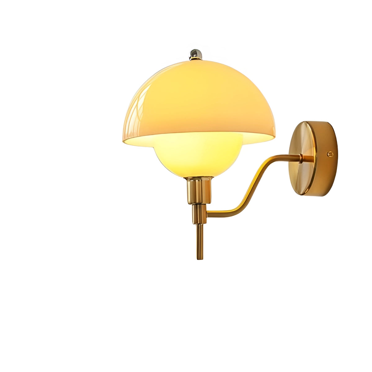 Modern wall lamp with a sleek white globe design, featuring a copper and yellow color scheme, suitable for bedroom and living room settings.