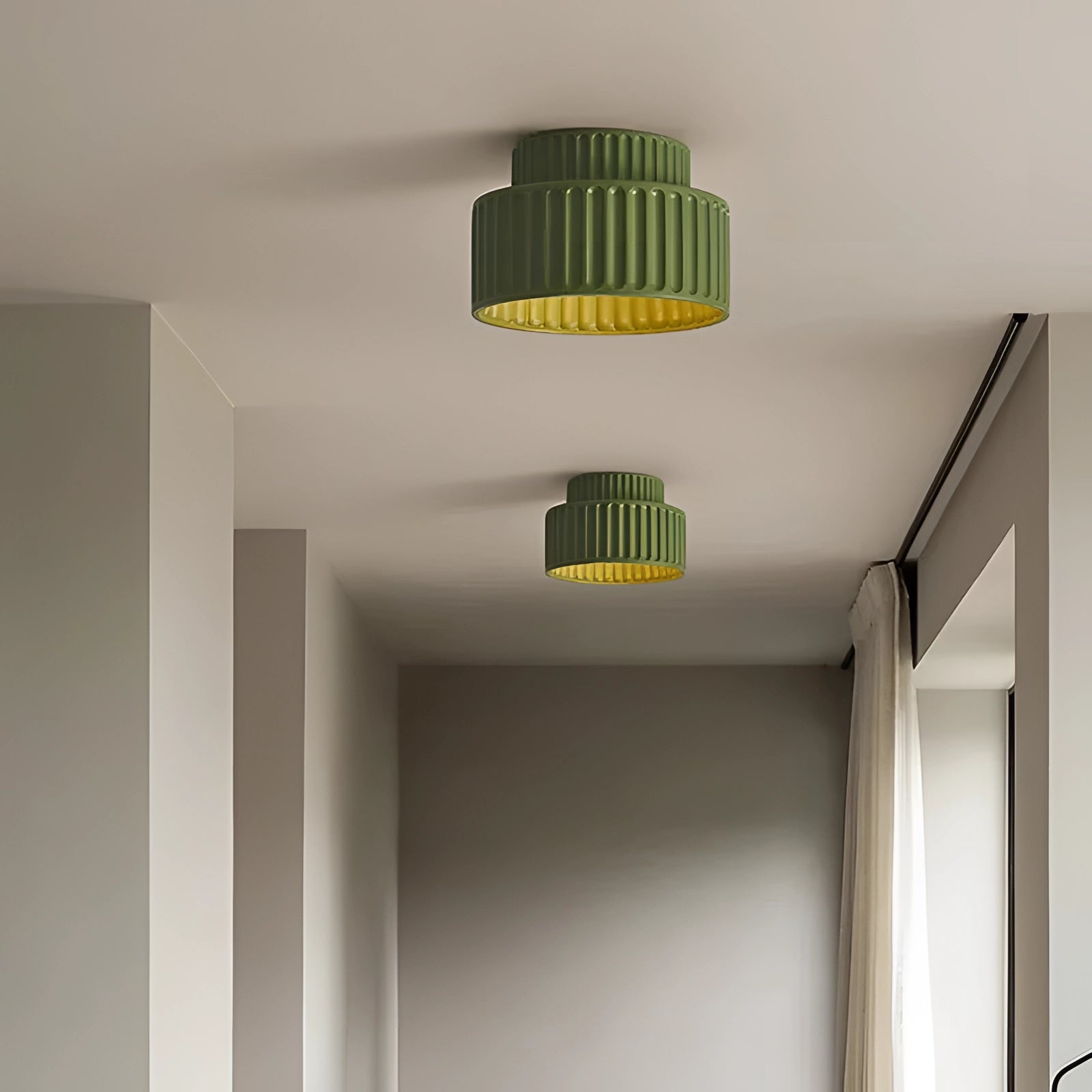 Modern White Ceramic Pendant Light - LED, Ribbed Lampshade Design