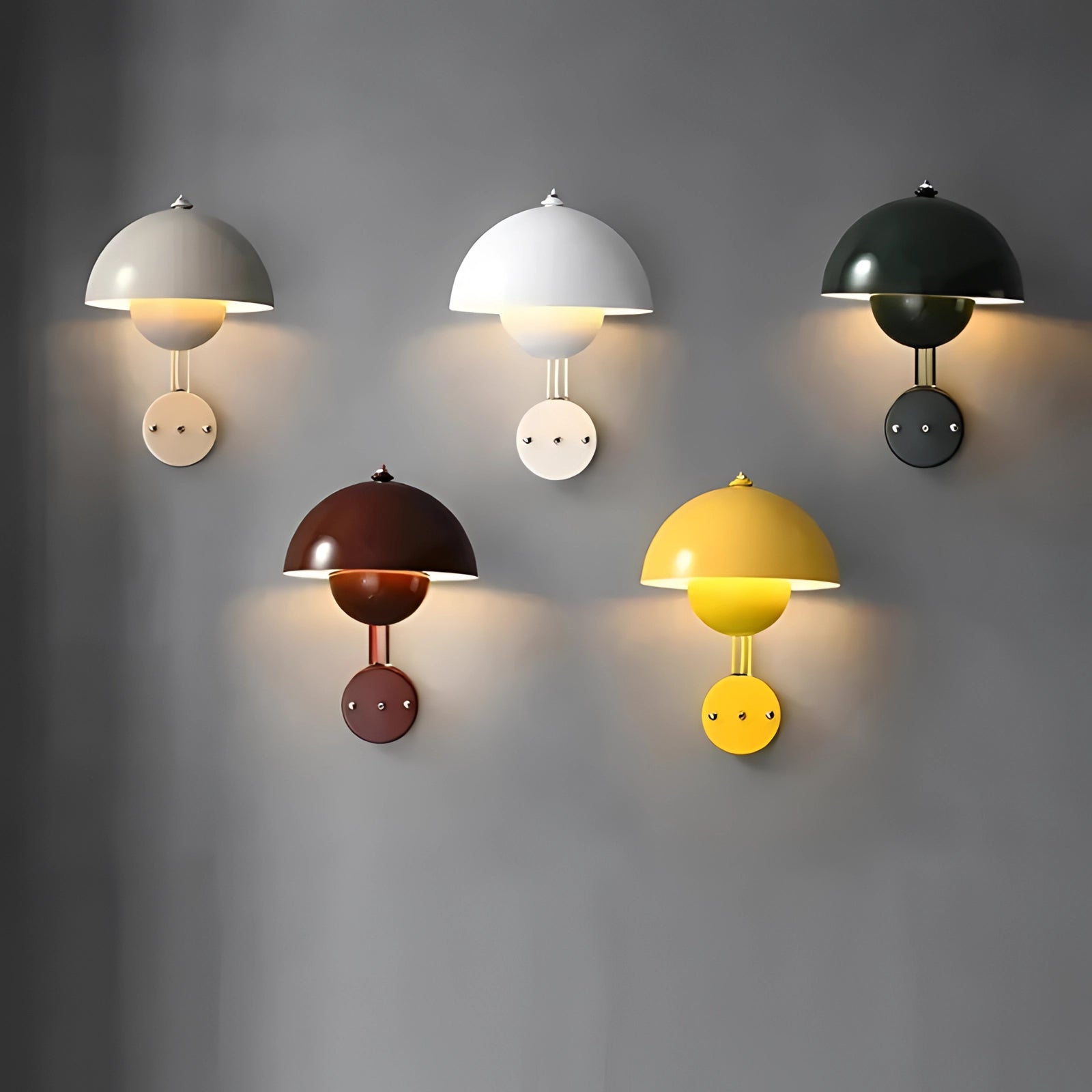 Modern white dome wall lamp with a minimalist design, featuring a circular shape and mounted as a wall light fixture.