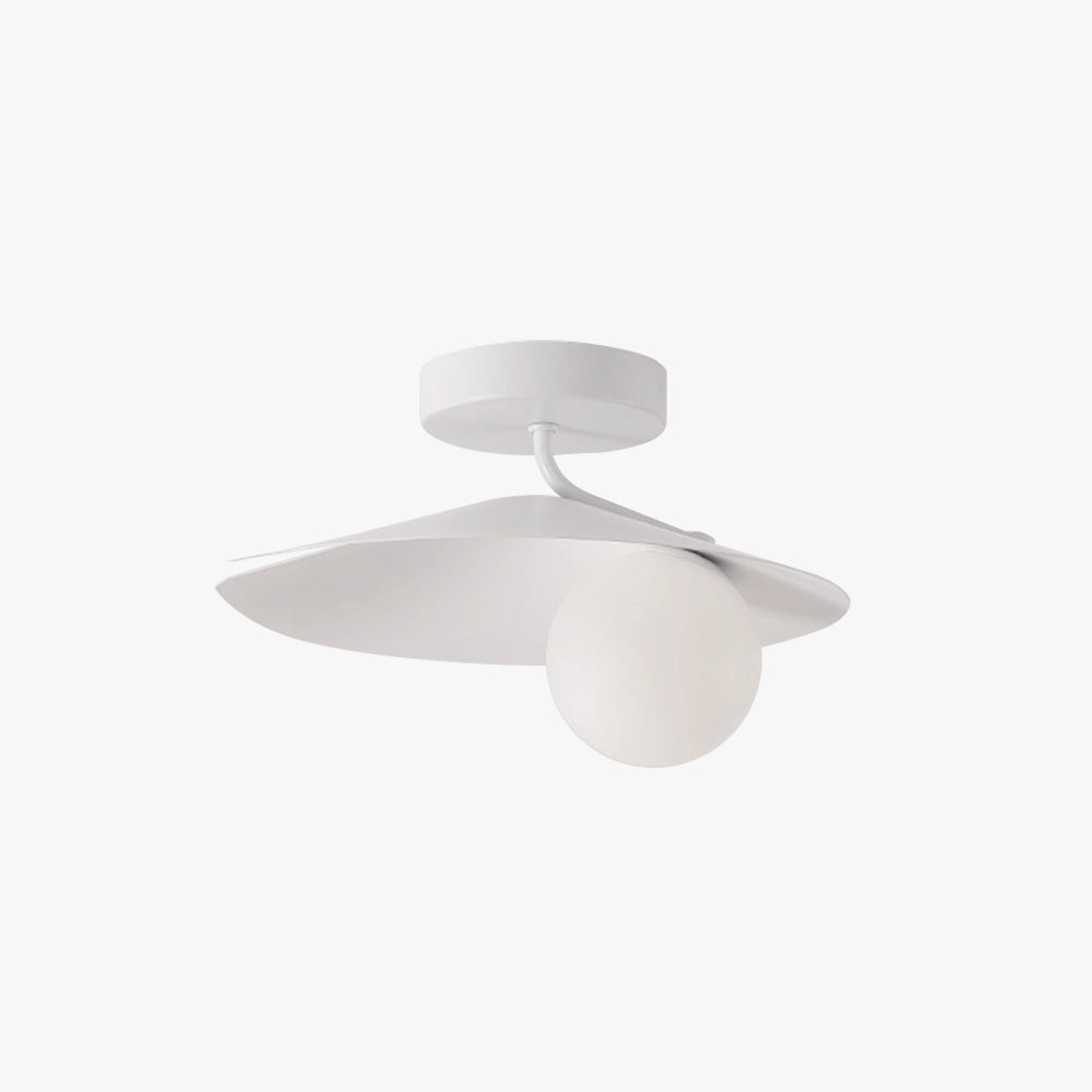 Modern white flush mount ceiling light with a minimalist matte finish, featuring a circular design constructed from metal, mounted on a ceiling.