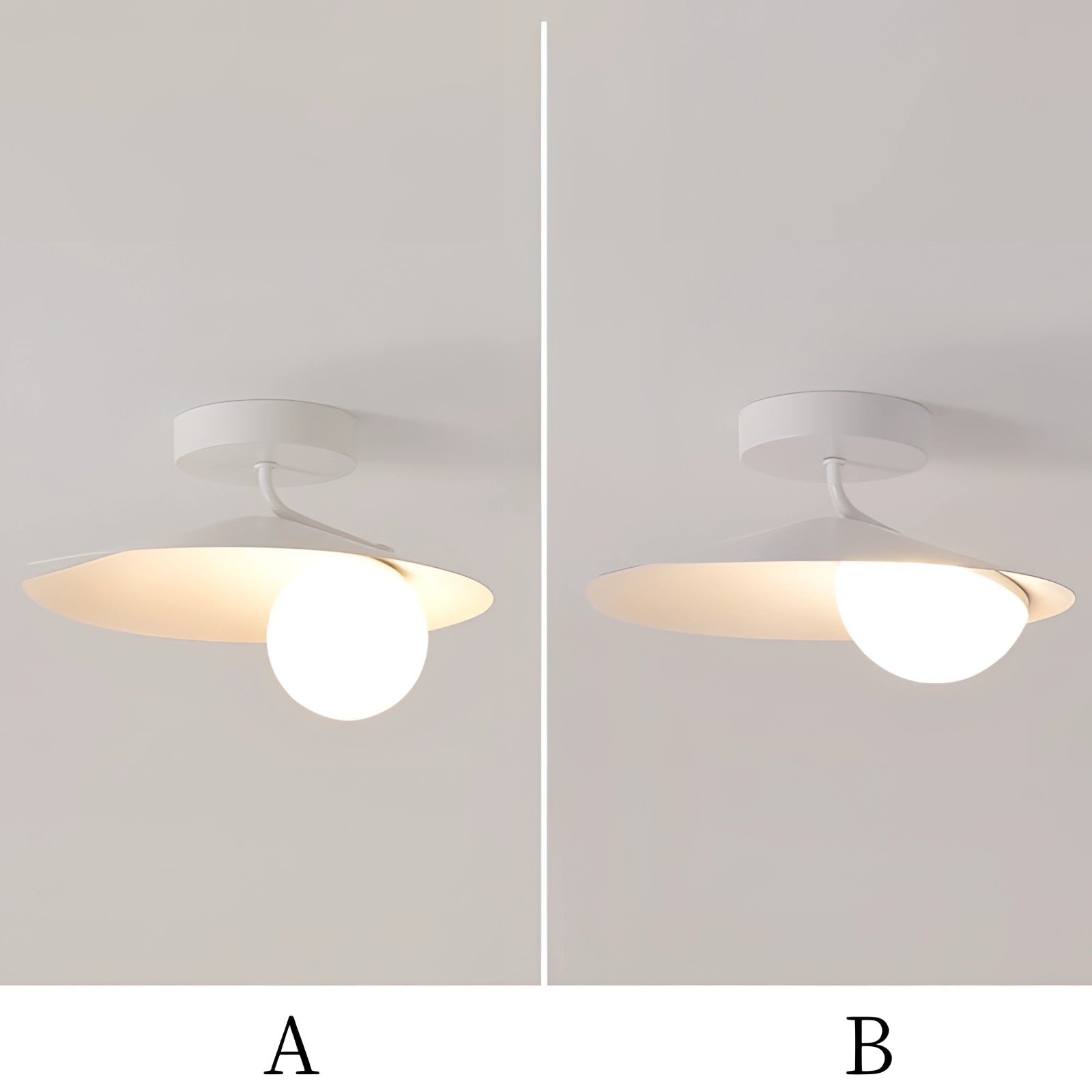 Modern white flush mount ceiling light with a minimalist matte finish, featuring a circular design and a sleek lampshade.