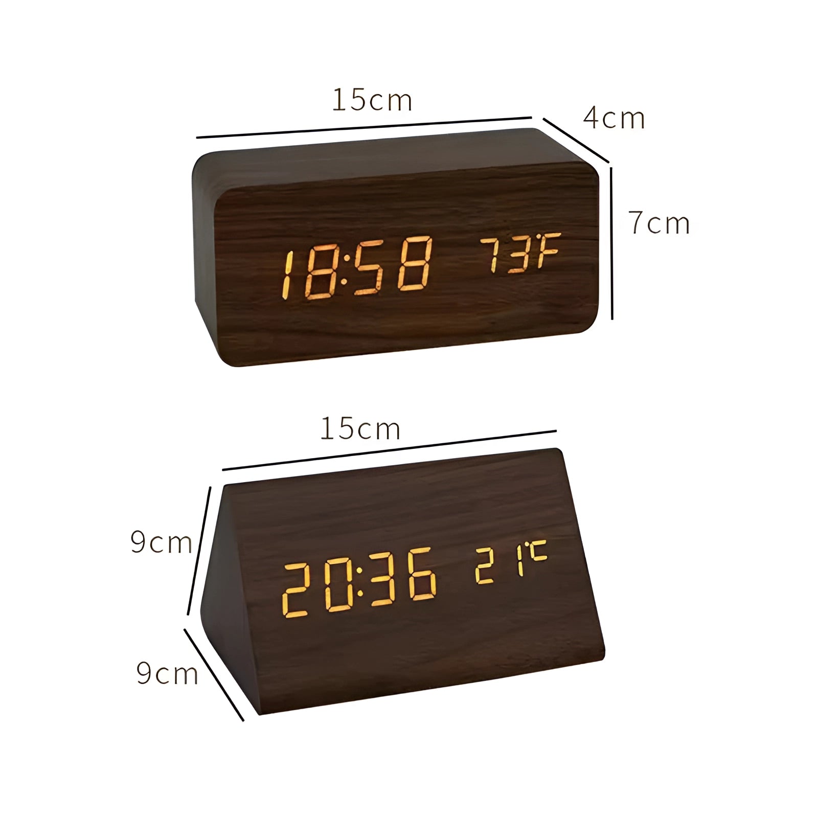 Modern Wood LED Desk Alarm Clock with Temp Display