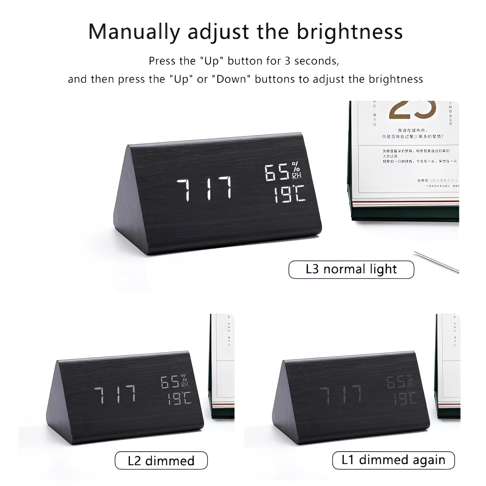 Modern Wood LED Desk Alarm Clock with Temp Display