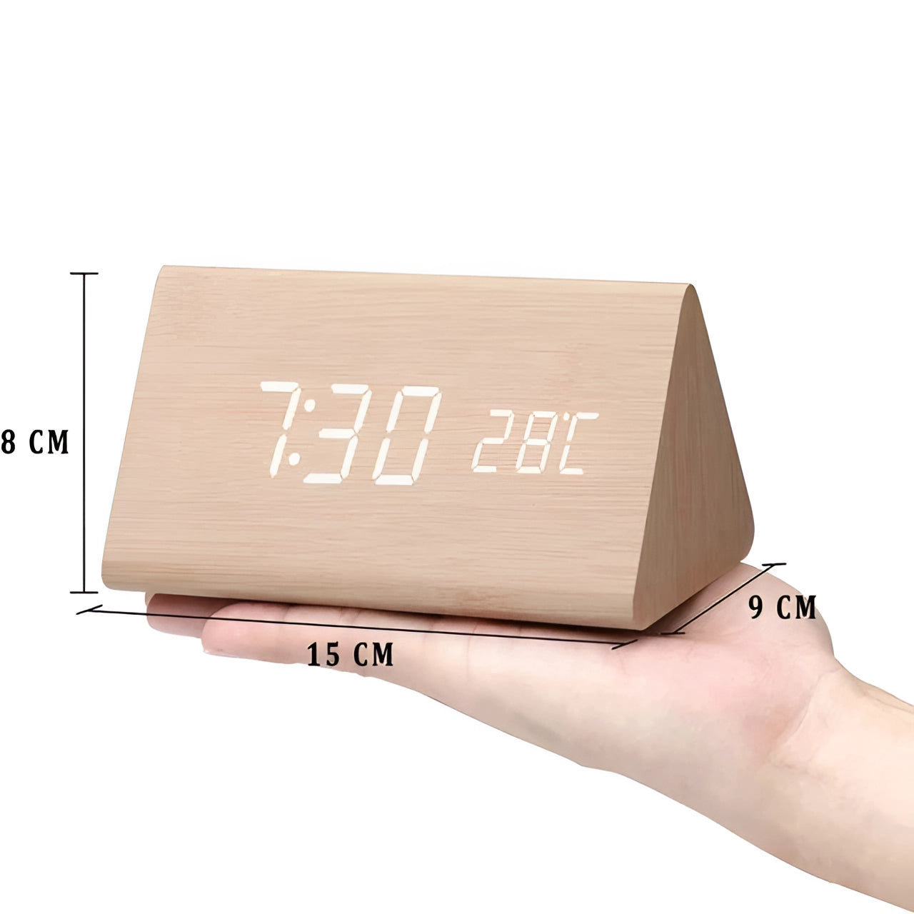 Modern Wood LED Desk Alarm Clock with Temp Display