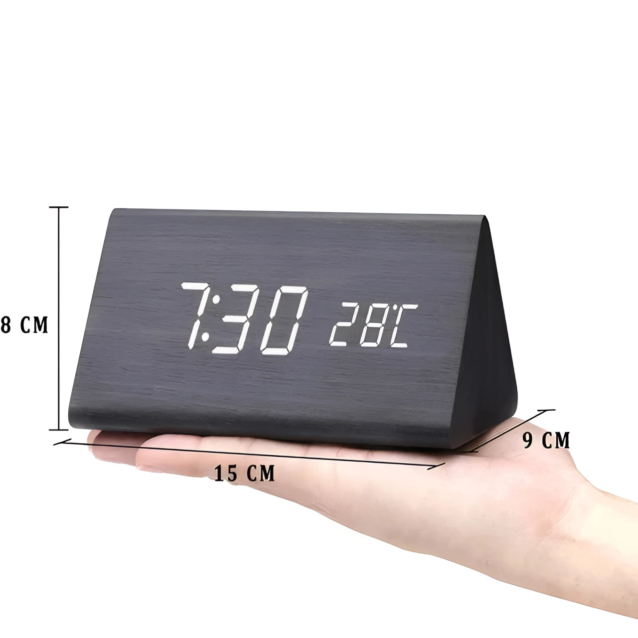Modern Wood LED Desk Alarm Clock with Temp Display