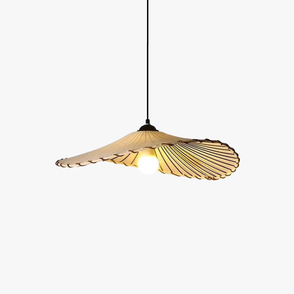 Modern wooden pendant lamp with a sculptural design, featuring a unique arrangement of twigs forming the shade, hanging from the ceiling as a designer light fixture.