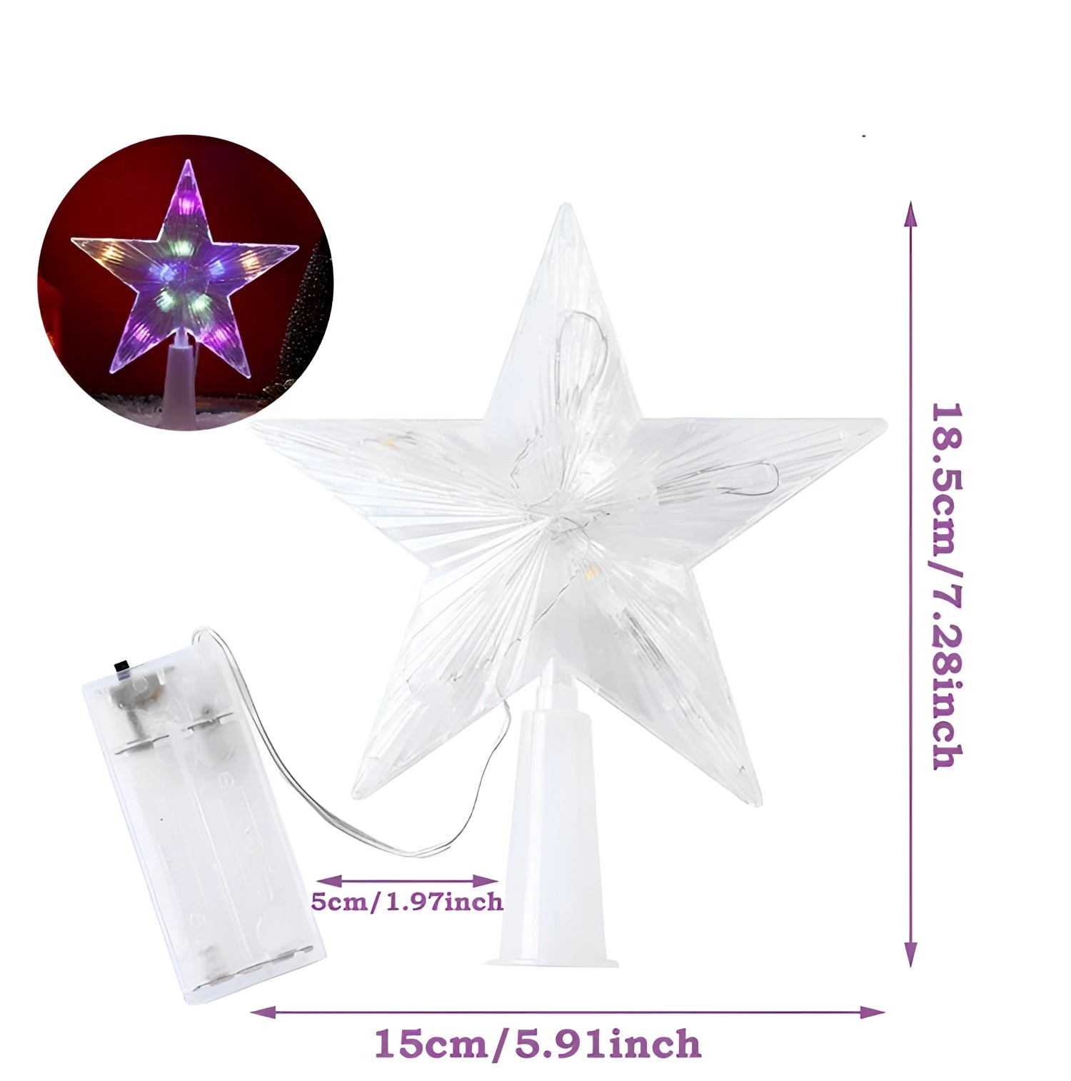 Multicolor LED Star Tree Topper - Illuminated Christmas Decoration