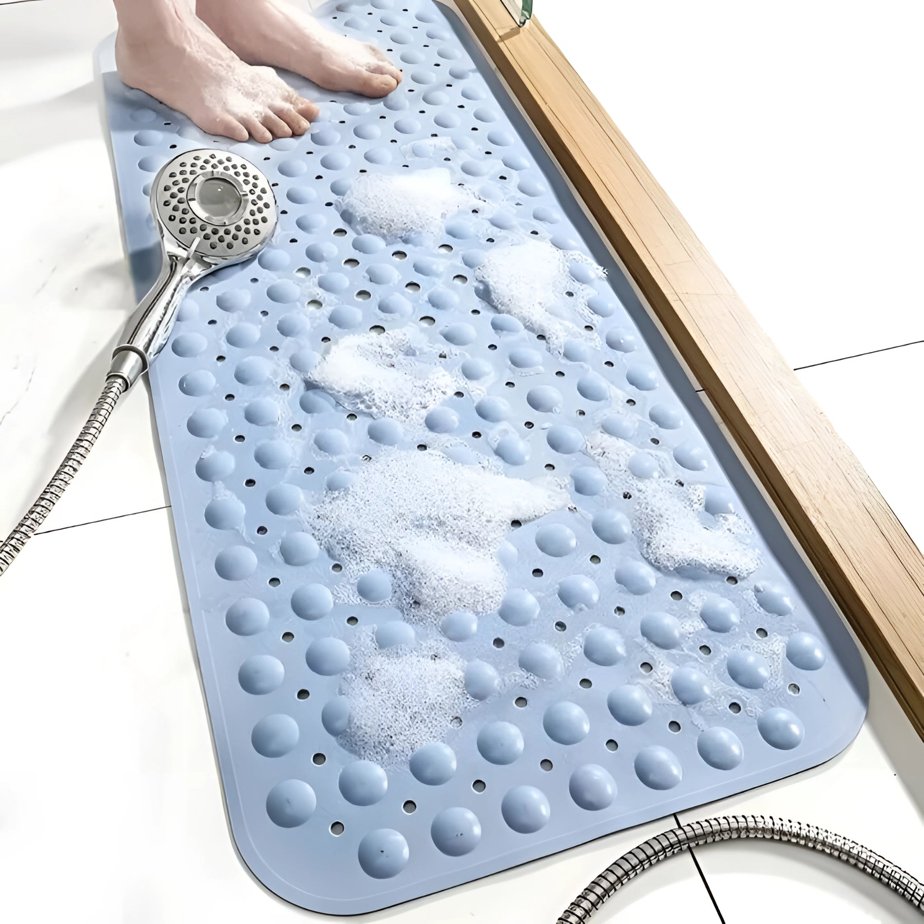 Non-Slip Suction Cup Bath Mat - Anti-Microbial, Latex-Free, Drainage