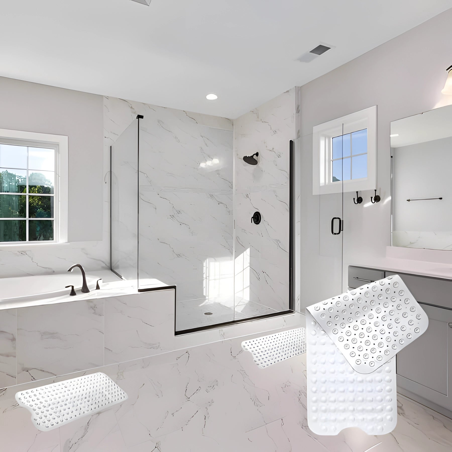 Non-Slip Suction Cup Bath Mat - Anti-Microbial, Latex-Free, Drainage