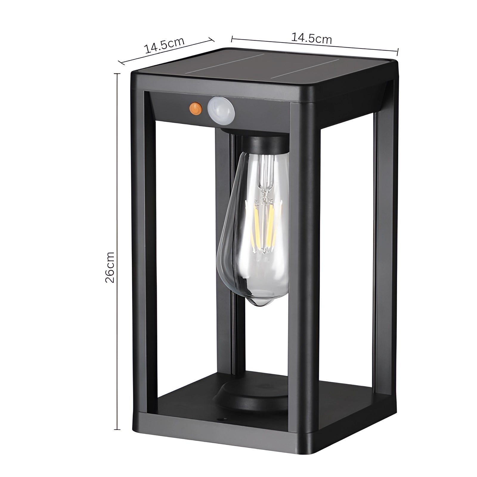 Outdoor solar lantern LED garden light, weatherproof and energy-efficient, standing in a garden setting.