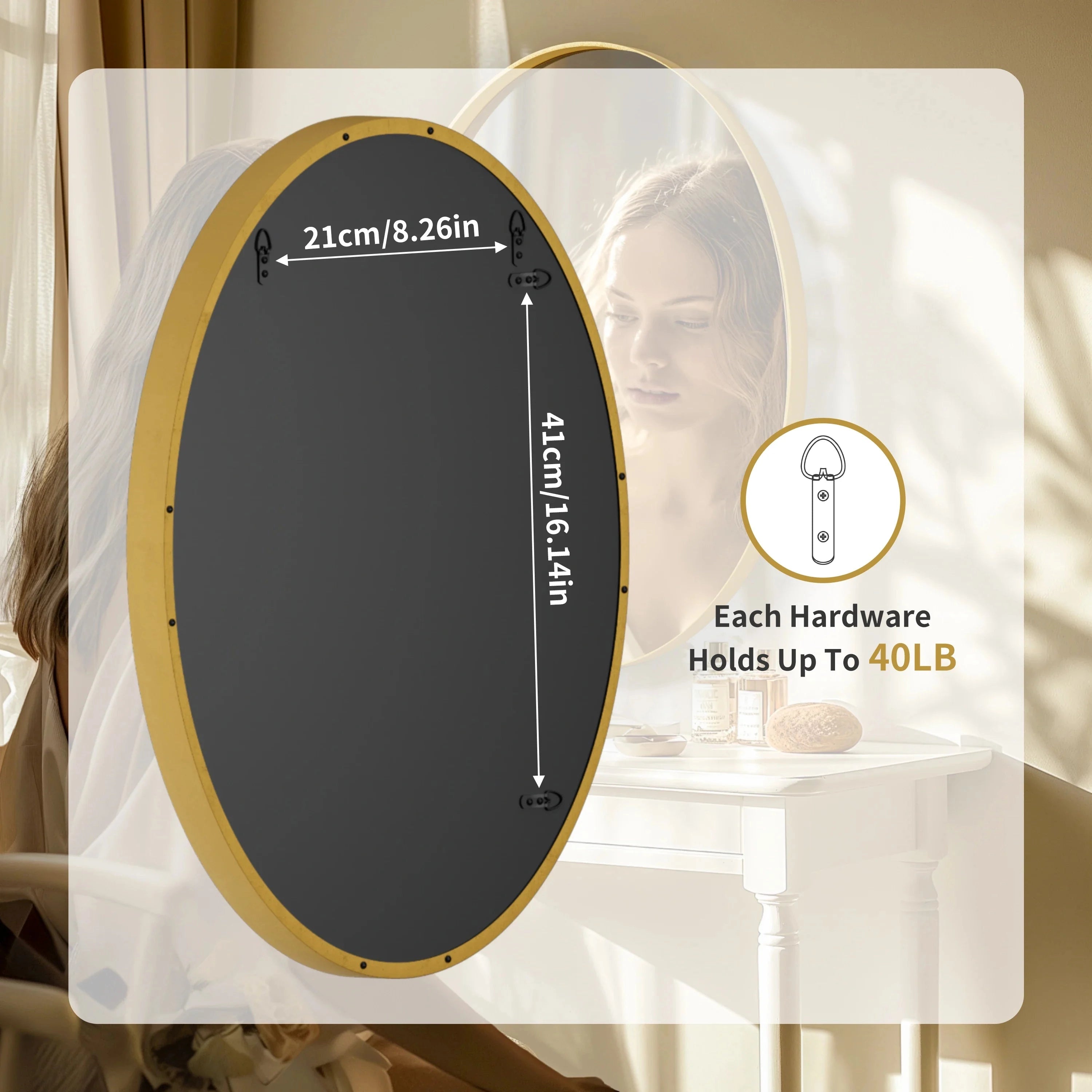 Oval Gold Bathroom Mirror with White Marble Countertop Decor