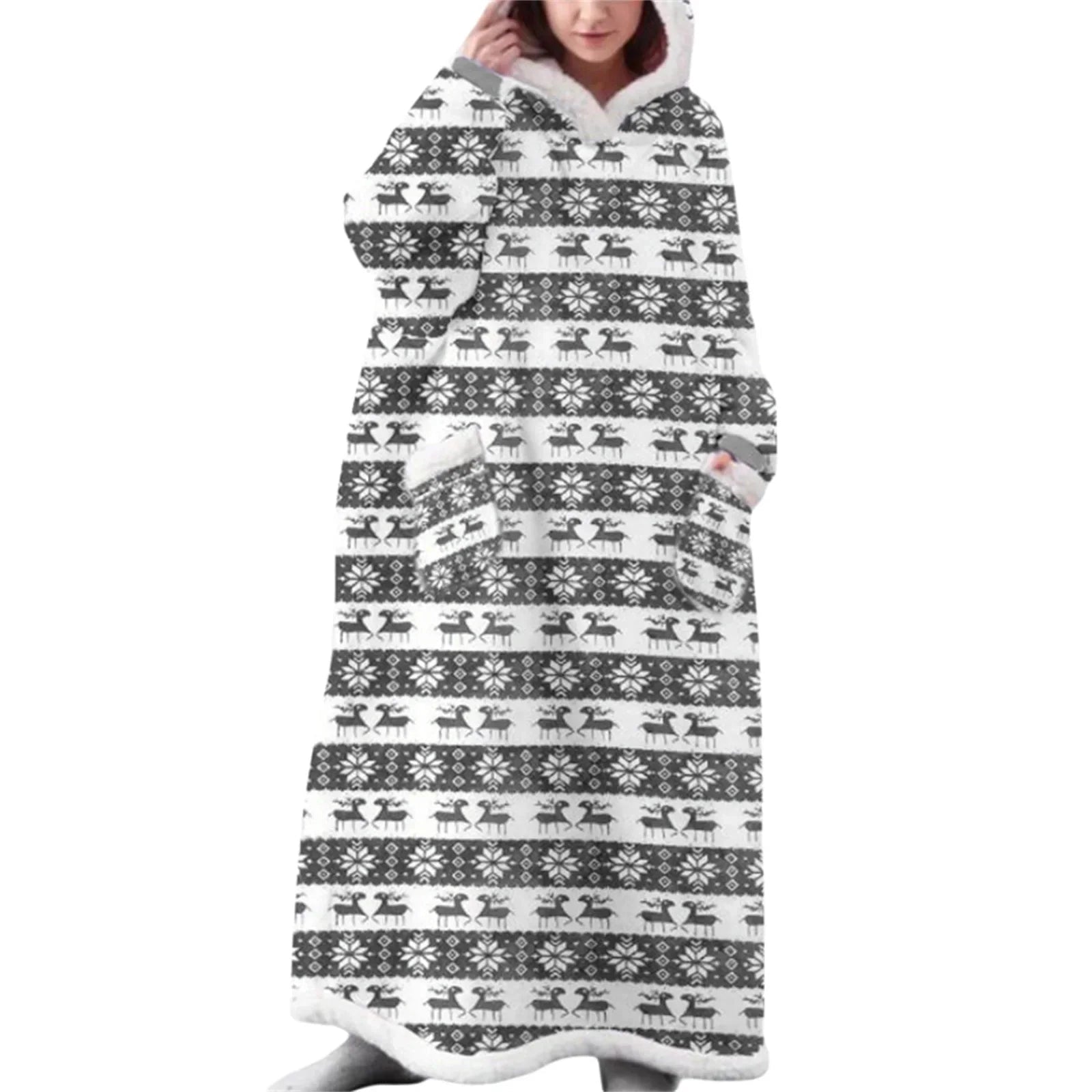 Oversized Sherpa Lined Wearable Blanket Hoodie with Pockets