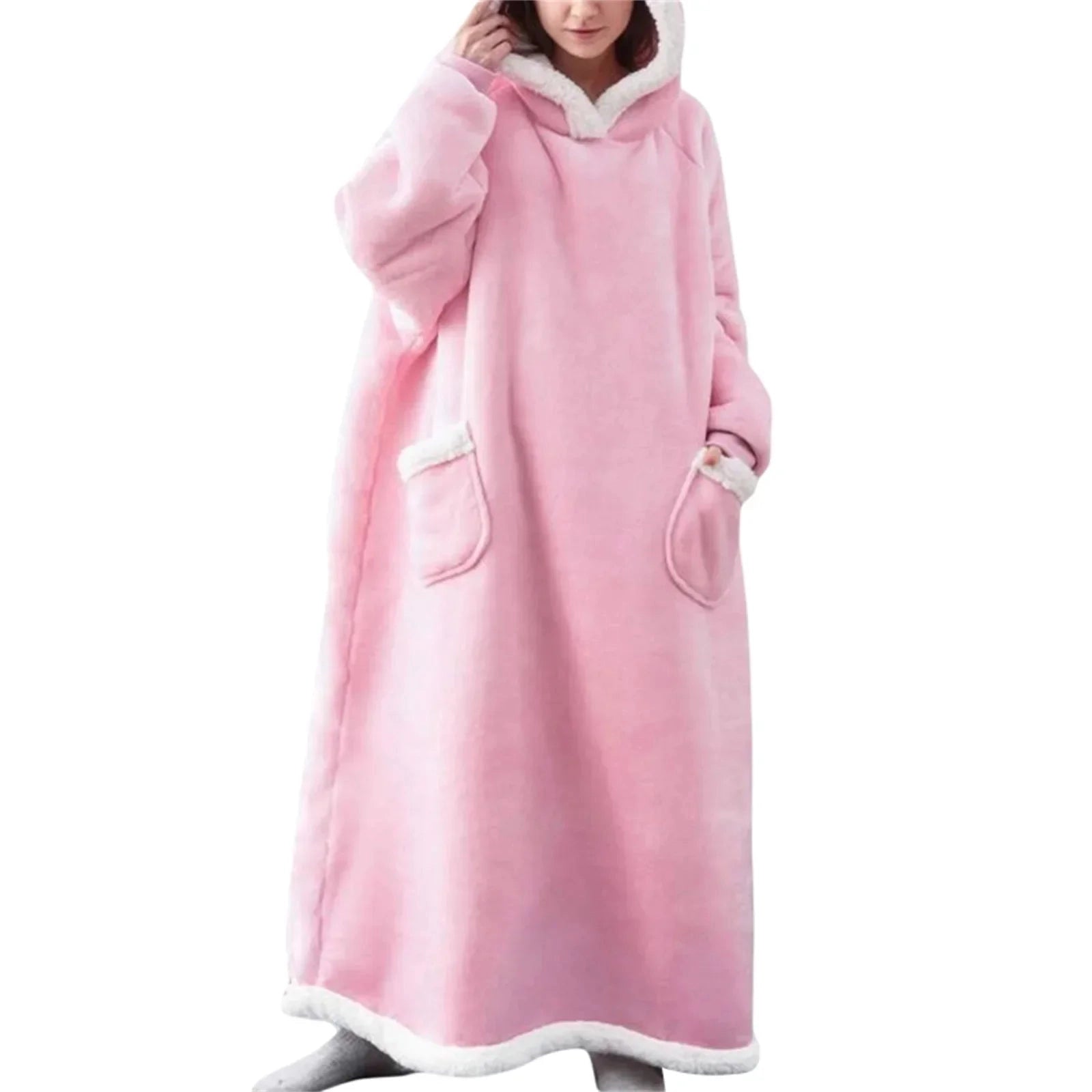 Oversized Sherpa Lined Wearable Blanket Hoodie with Pockets