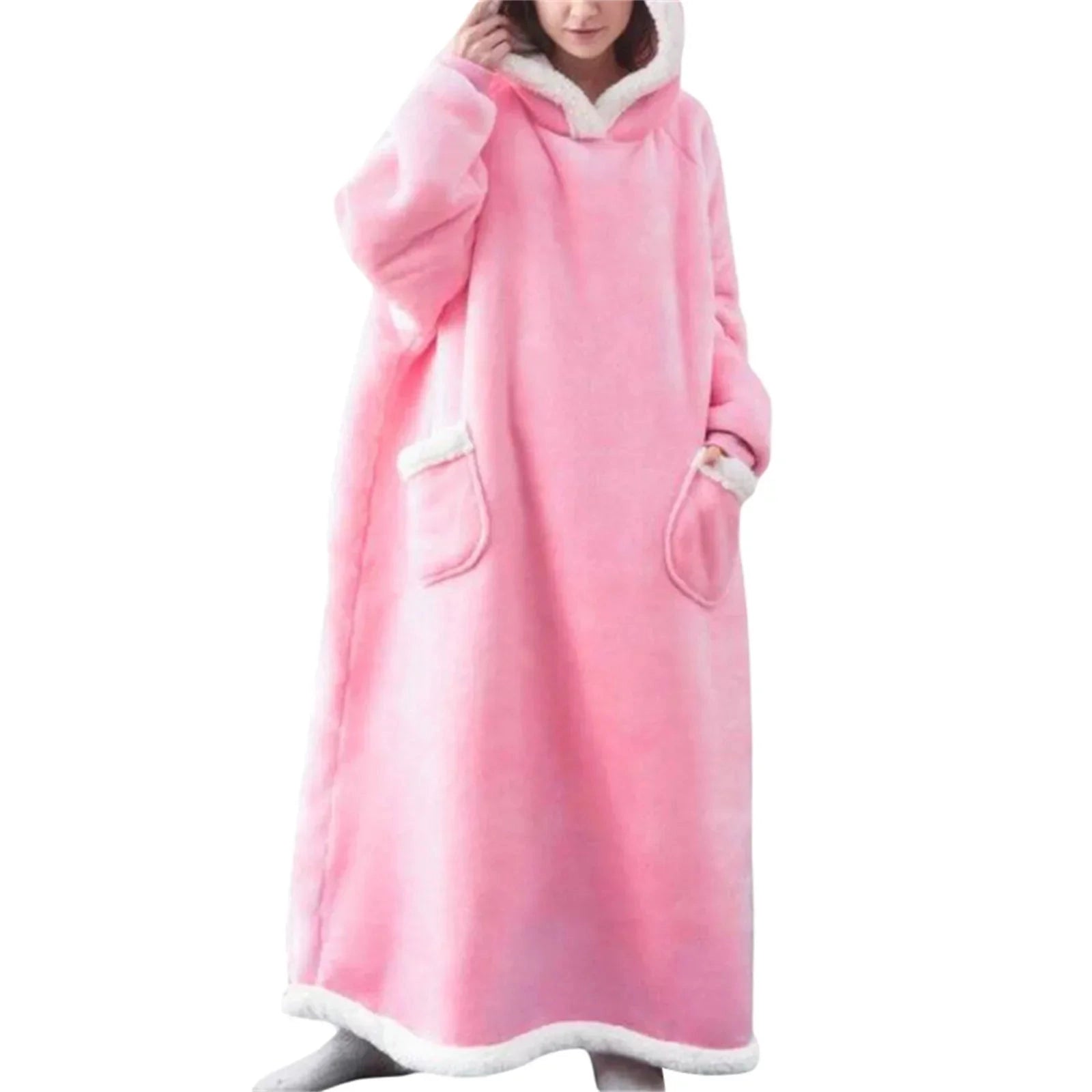 Oversized Sherpa Lined Wearable Blanket Hoodie with Pockets