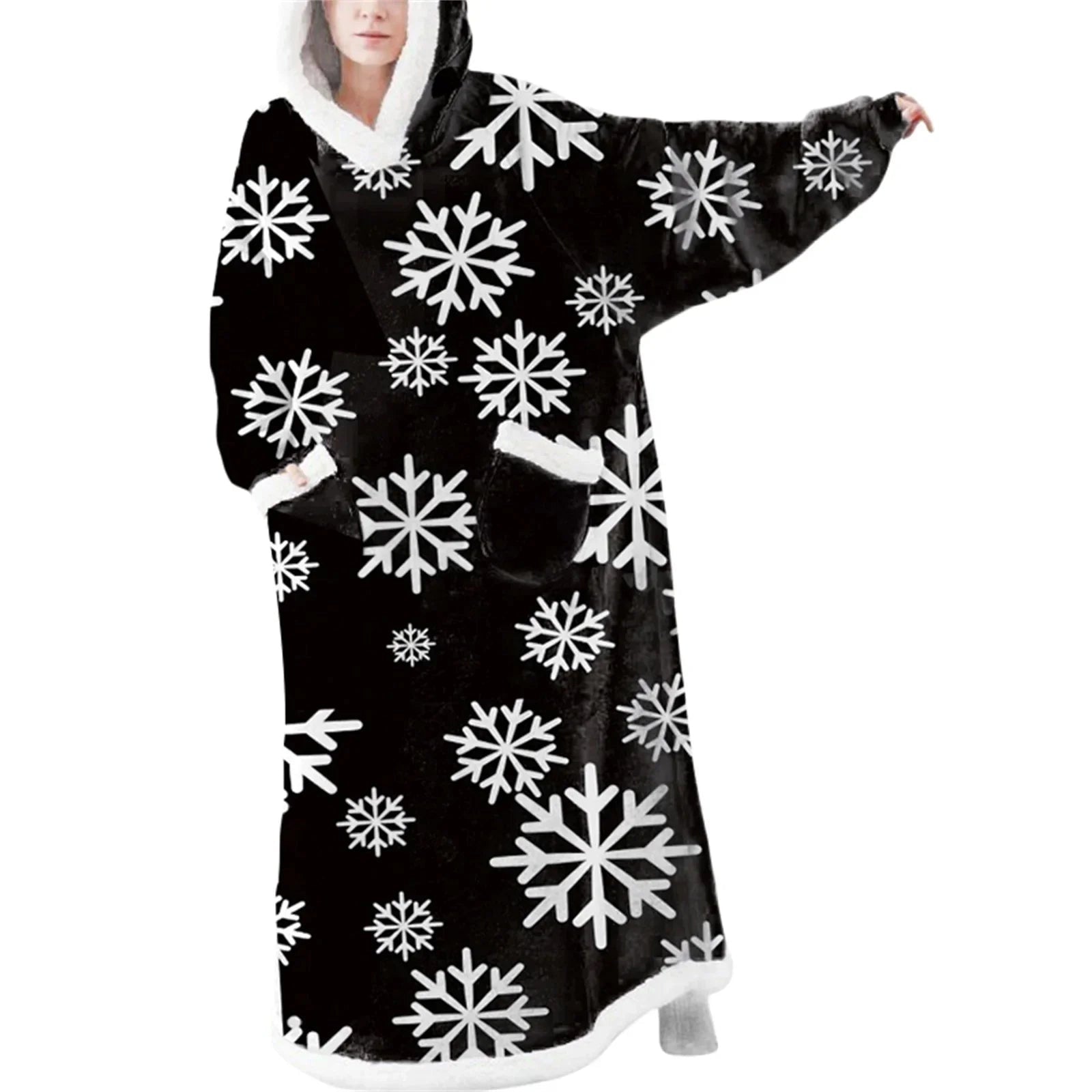 Oversized Sherpa Lined Wearable Blanket Hoodie with Pockets