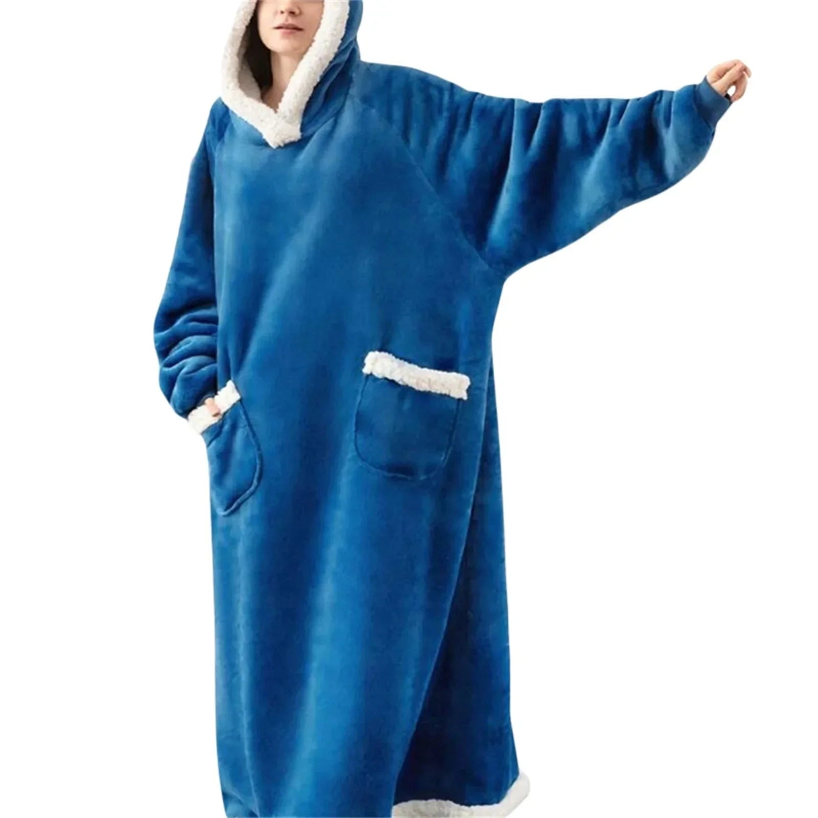 Oversized Sherpa Lined Wearable Blanket Hoodie with Pockets