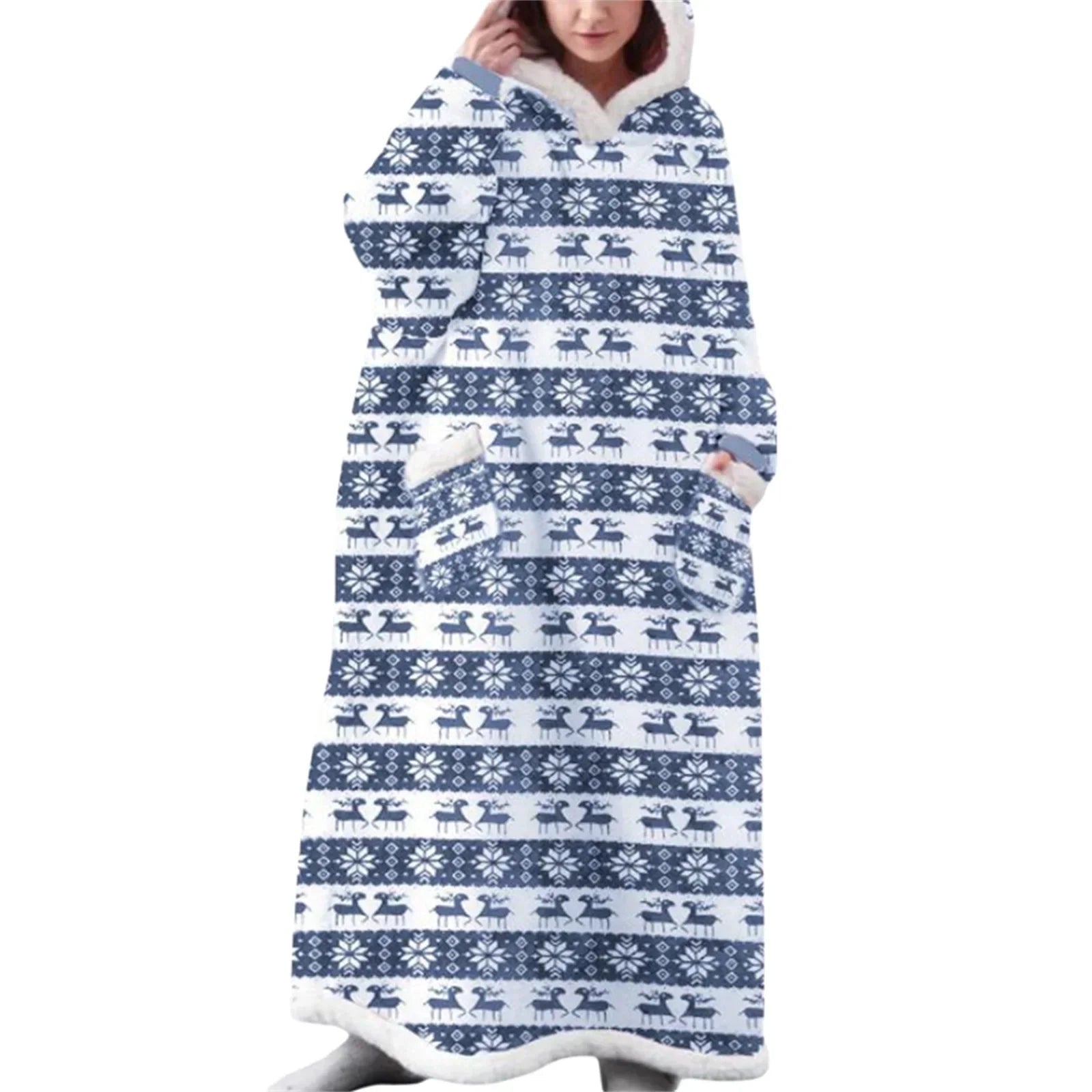 Oversized Sherpa Lined Wearable Blanket Hoodie with Pockets