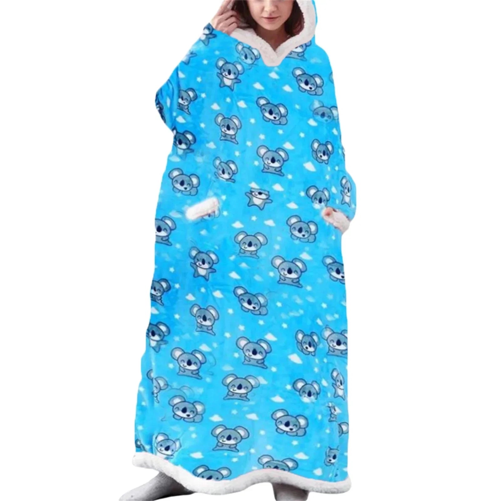 Oversized Sherpa Lined Wearable Blanket Hoodie with Pockets
