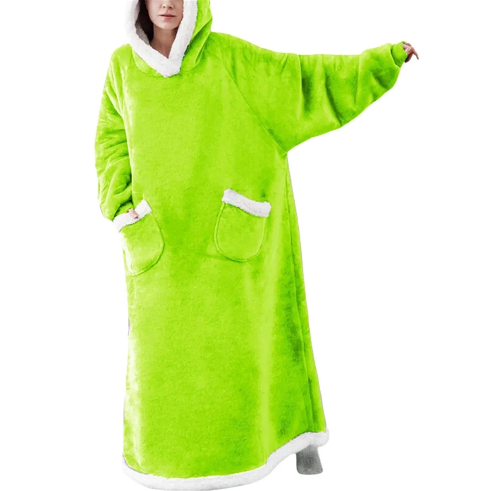 Oversized Sherpa Lined Wearable Blanket Hoodie with Pockets