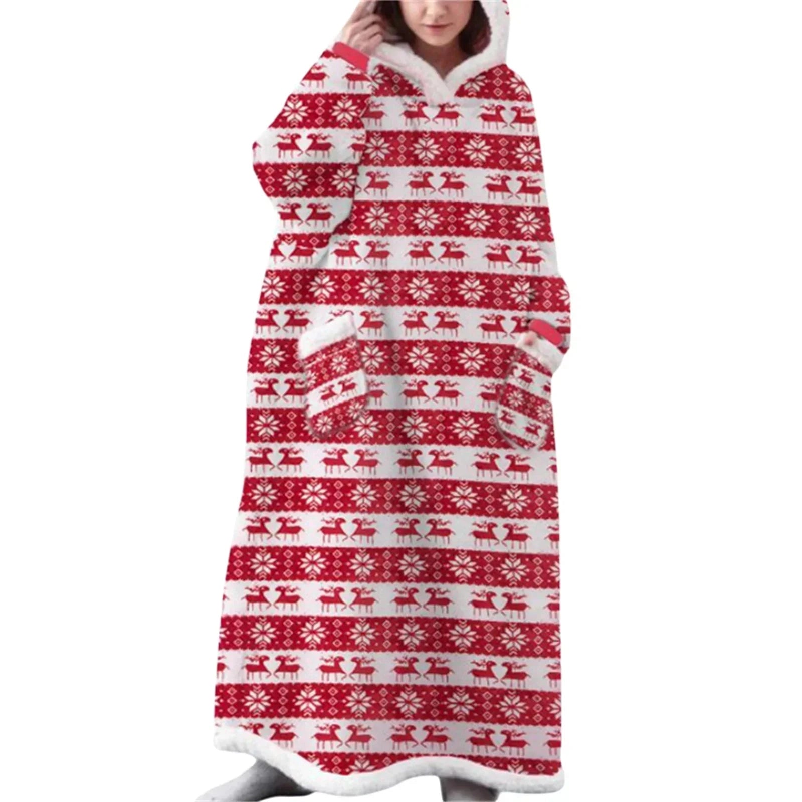 Oversized Sherpa Lined Wearable Blanket Hoodie with Pockets