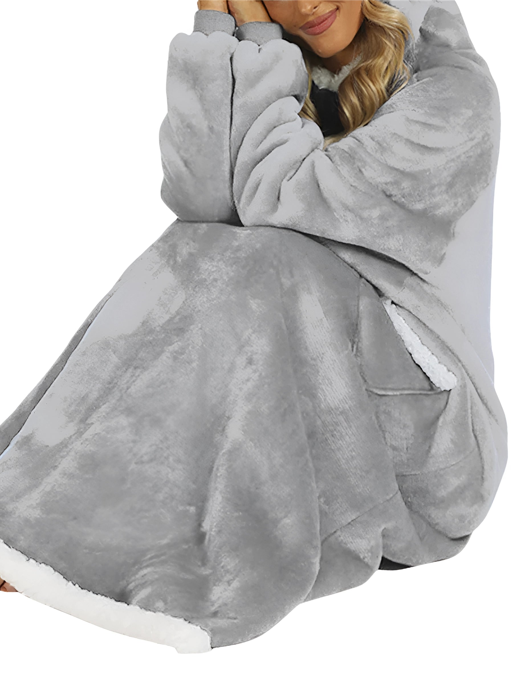 Oversized Sherpa Lined Wearable Blanket Hoodie with Pockets