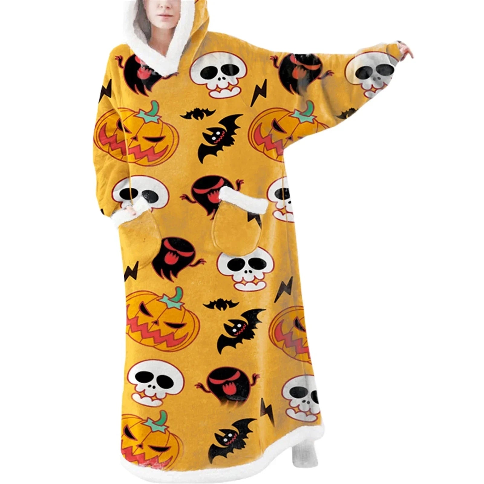 Oversized Sherpa Lined Wearable Blanket Hoodie with Pockets