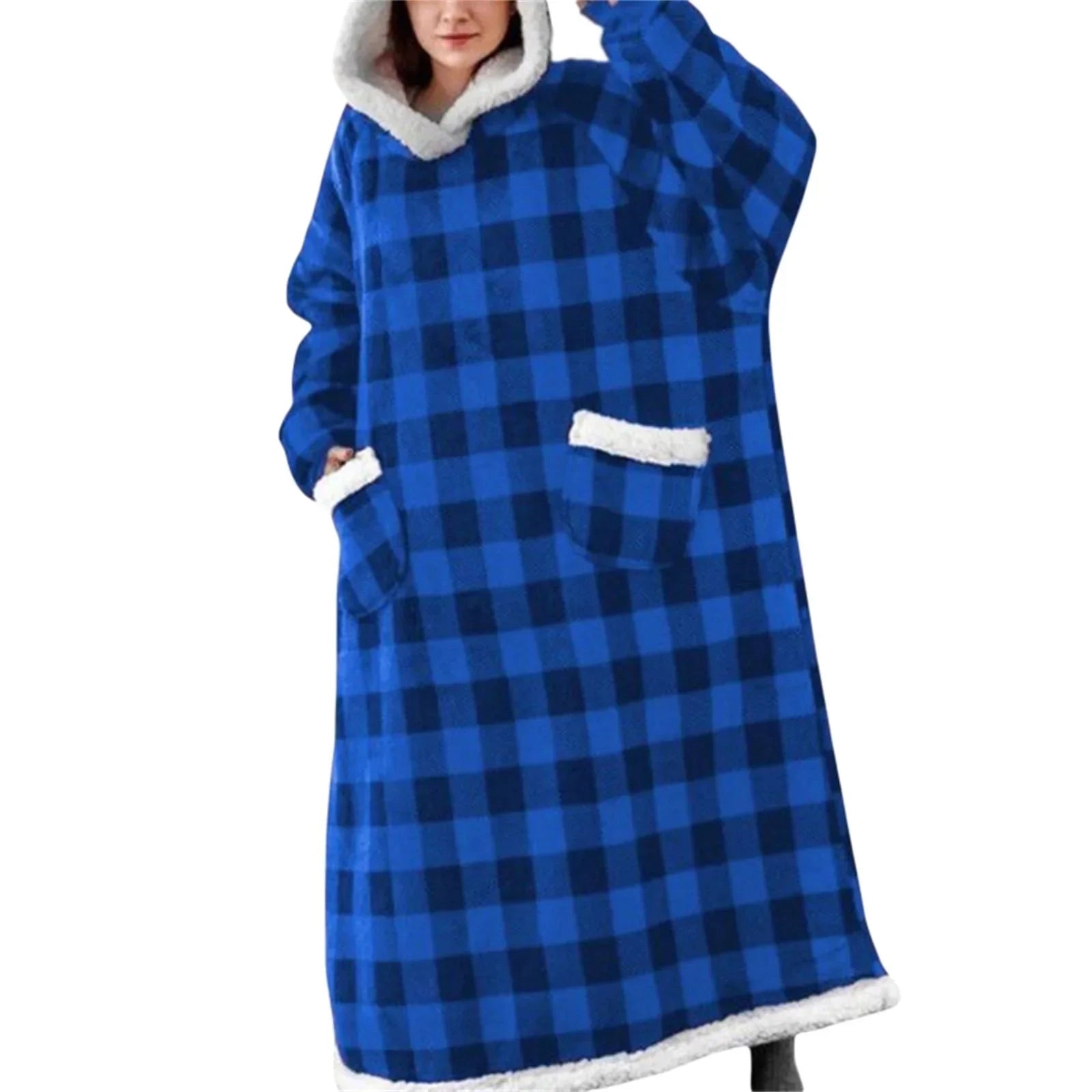 Oversized Sherpa Lined Wearable Blanket Hoodie with Pockets