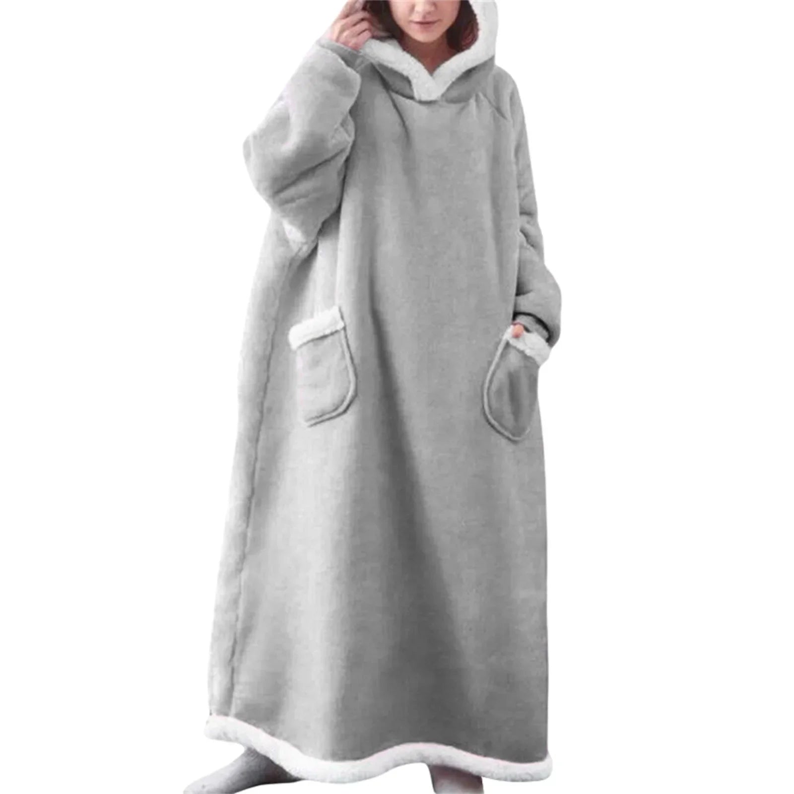 Oversized Sherpa Lined Wearable Blanket Hoodie with Pockets