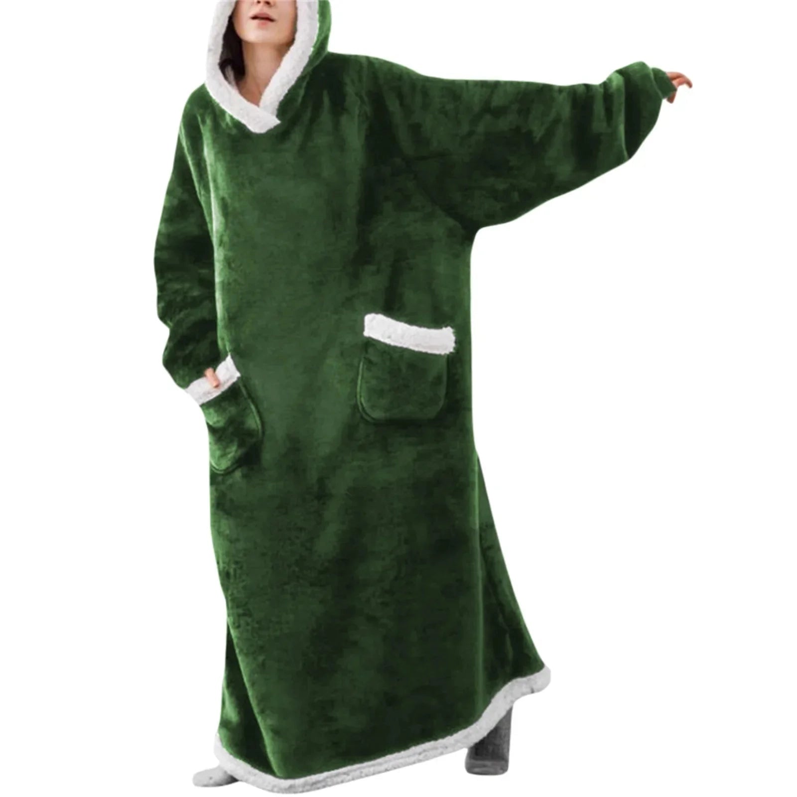 Oversized Sherpa Lined Wearable Blanket Hoodie with Pockets