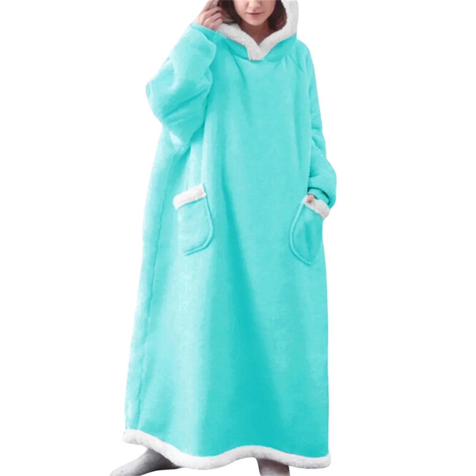 Oversized Sherpa Lined Wearable Blanket Hoodie with Pockets